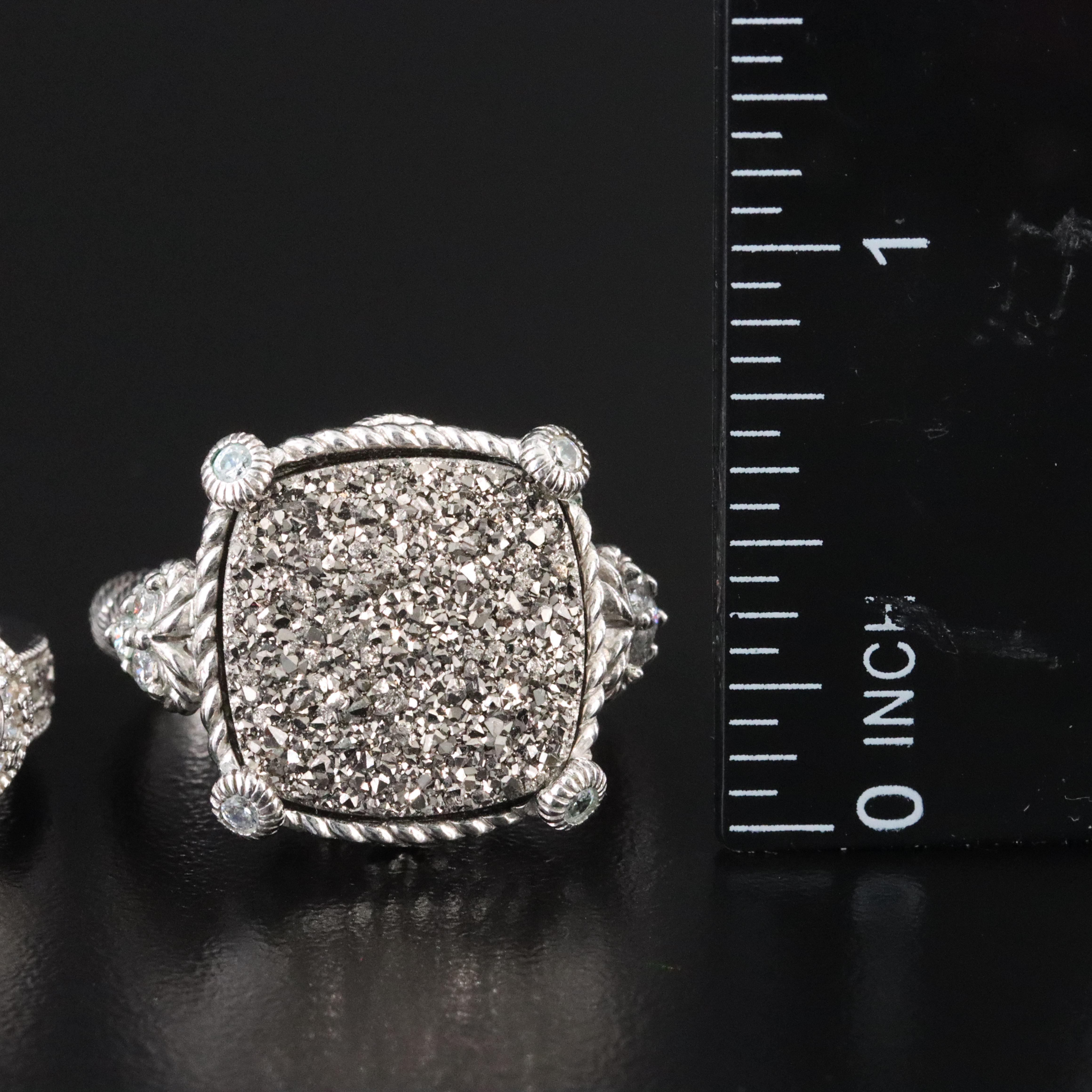 Sterling Rings Featuring Judith Ripka Smoky Quartz and Druzy