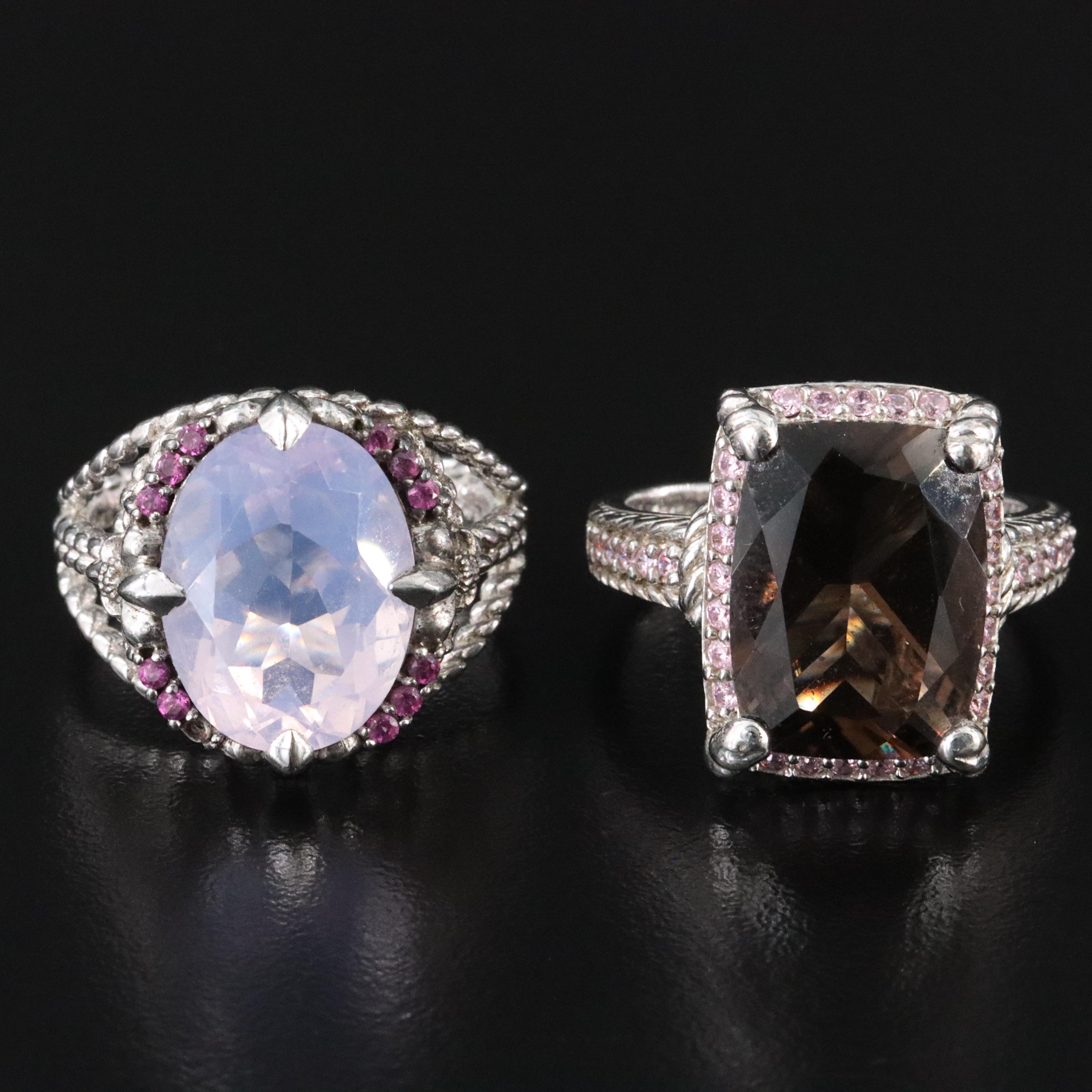 Sterling Rings Featuring Judith Ripka Smoky Quartz and Druzy