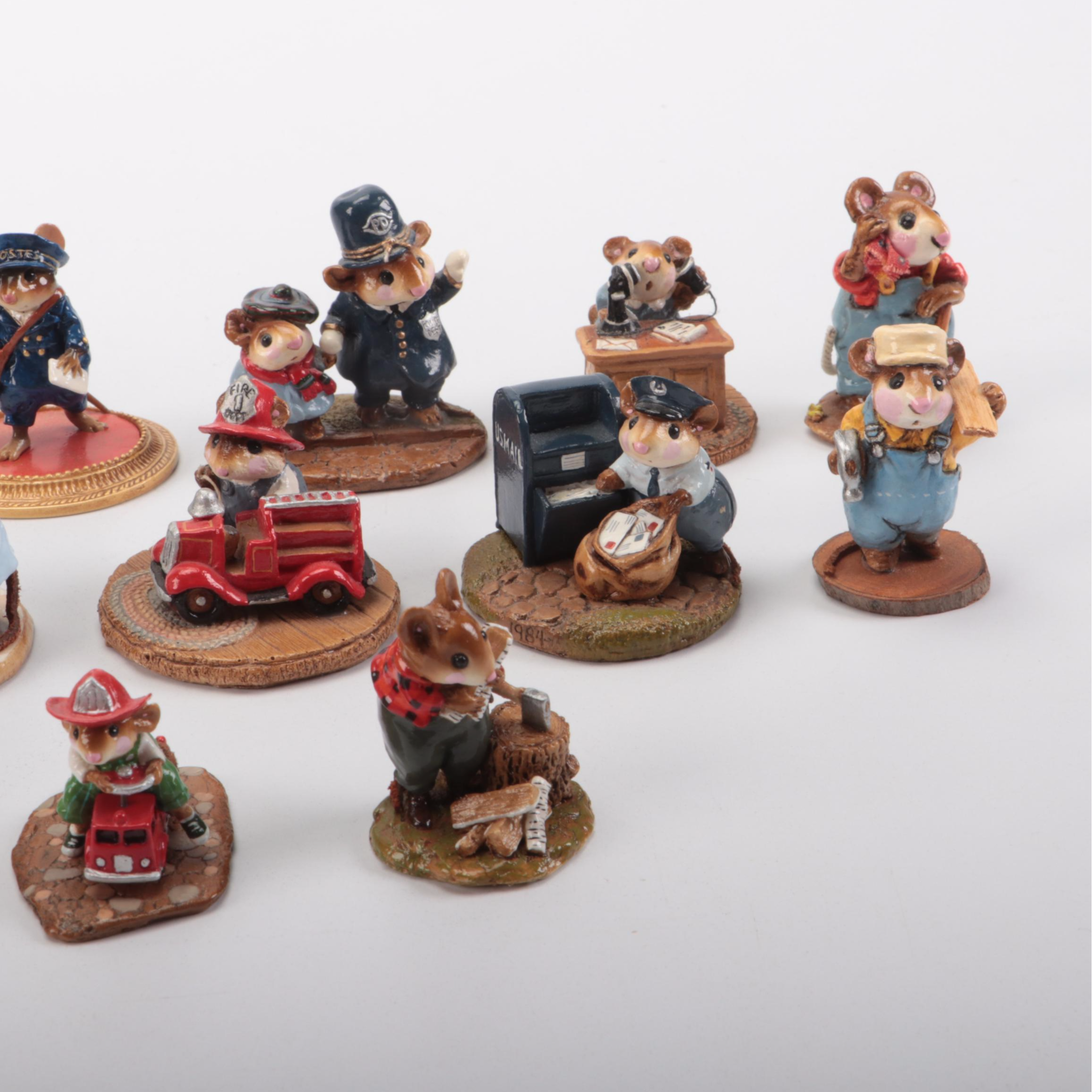 Signed Wee Forest Folk Resin Mice Figurines, Late 20th/Early 21st Century