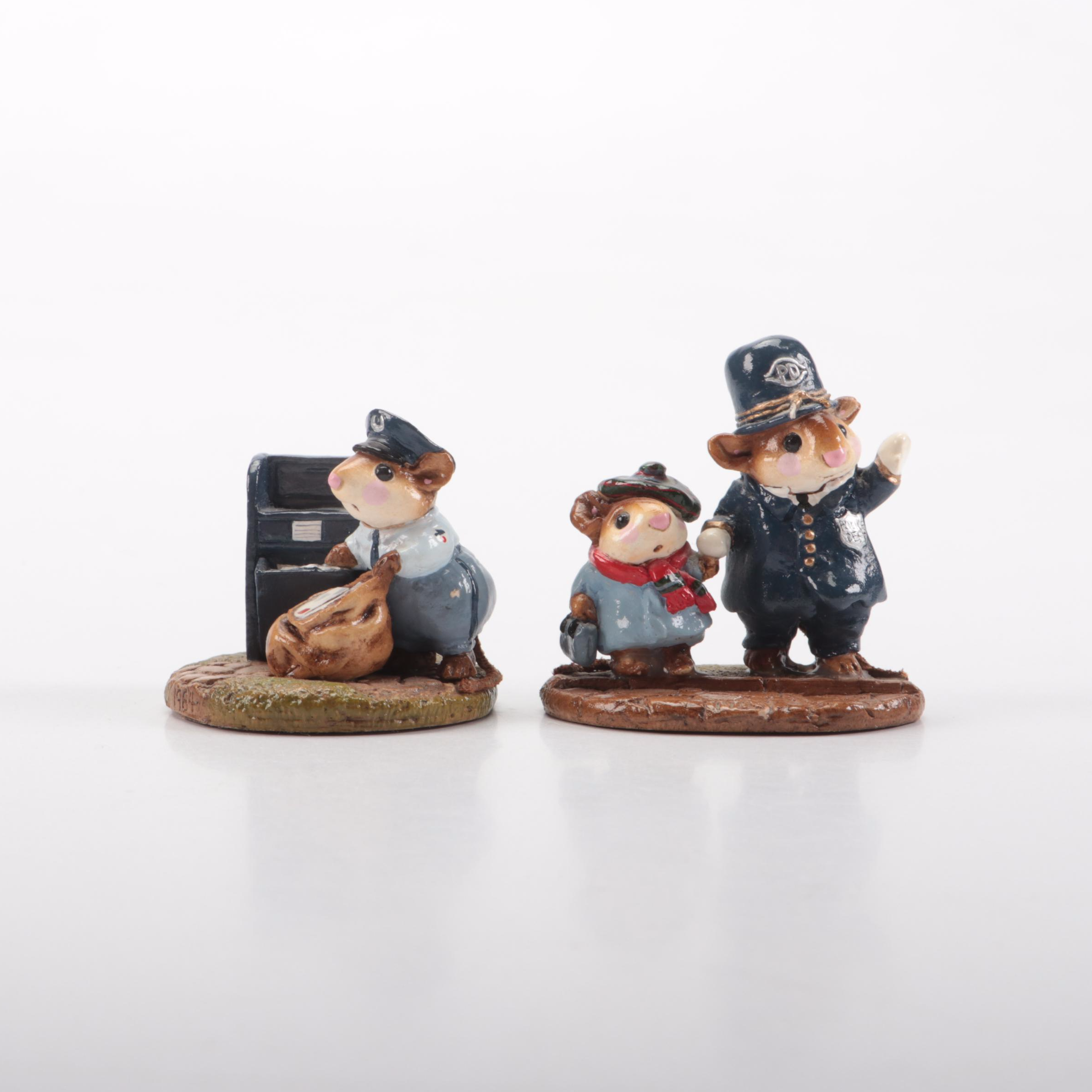 Signed Wee Forest Folk Resin Mice Figurines, Late 20th/Early 21st Century