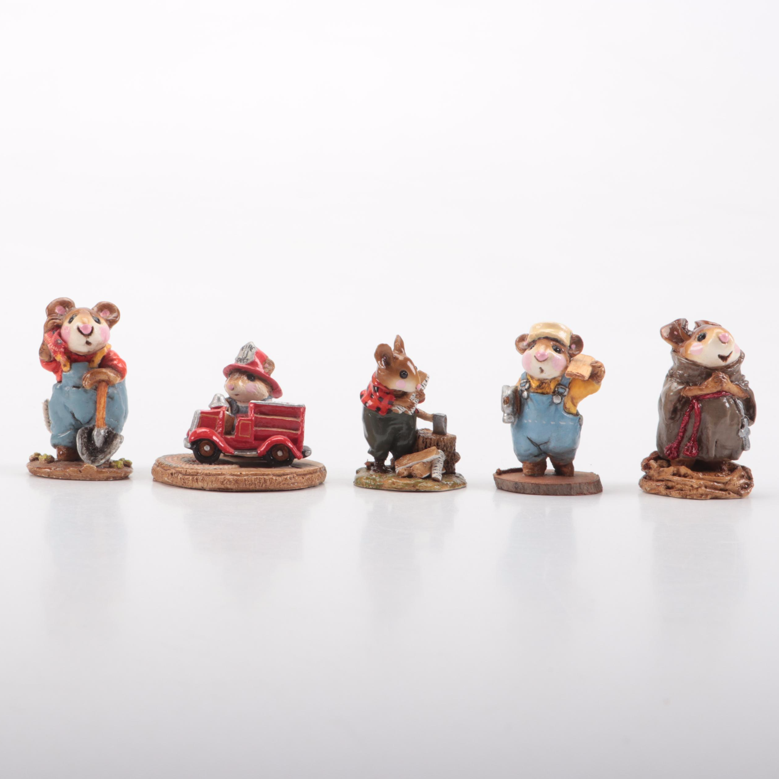 Signed Wee Forest Folk Resin Mice Figurines, Late 20th/Early 21st Century