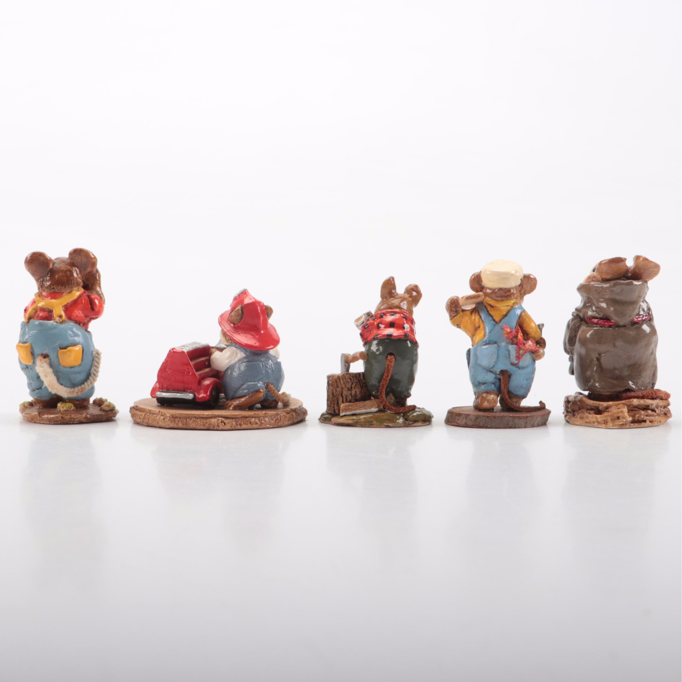 Signed Wee Forest Folk Resin Mice Figurines, Late 20th/Early 21st Century