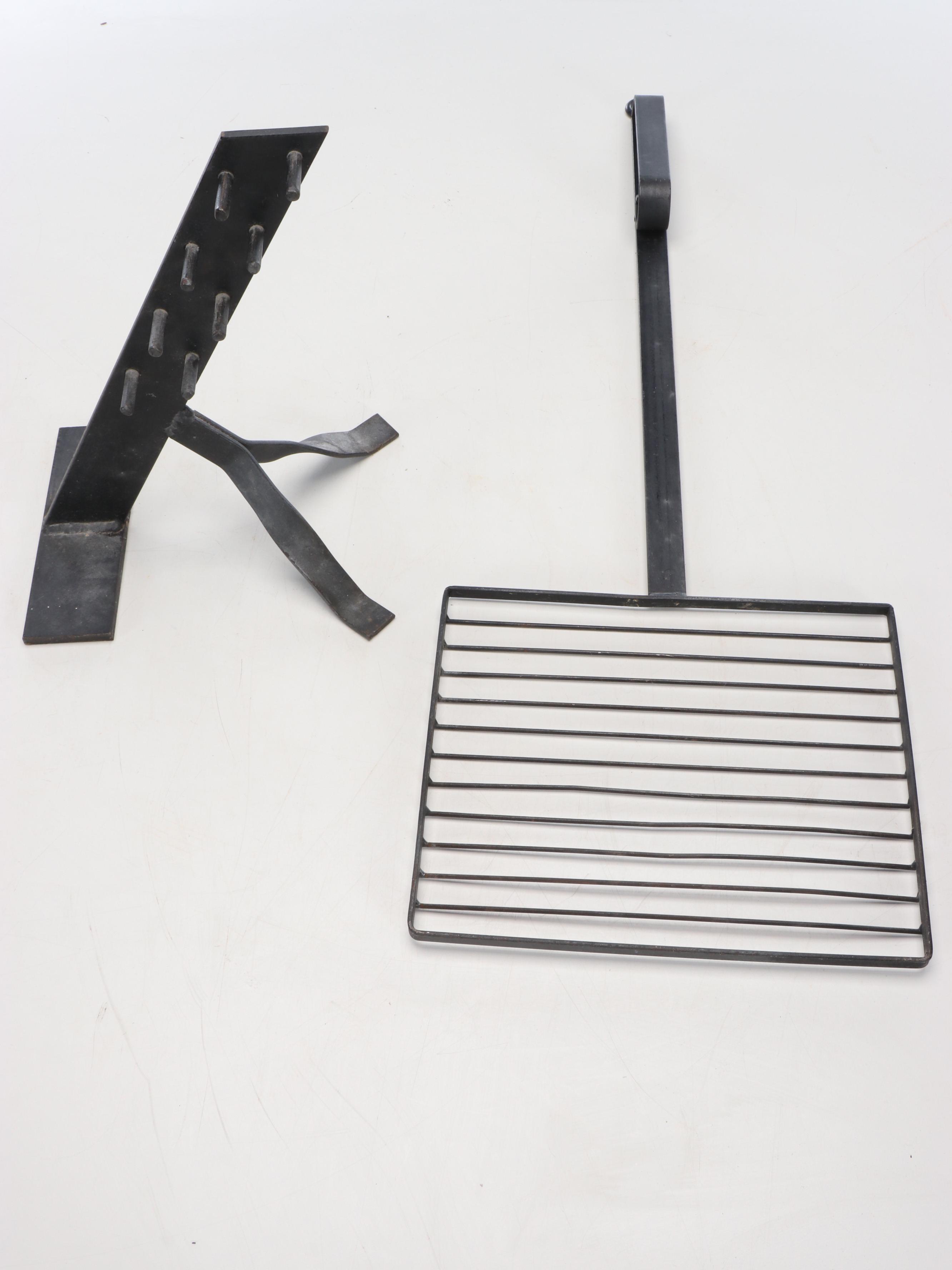 Twist and Scrolled Cast Iron Log Holder, Fireplace Tool Set, Grill and Andiron