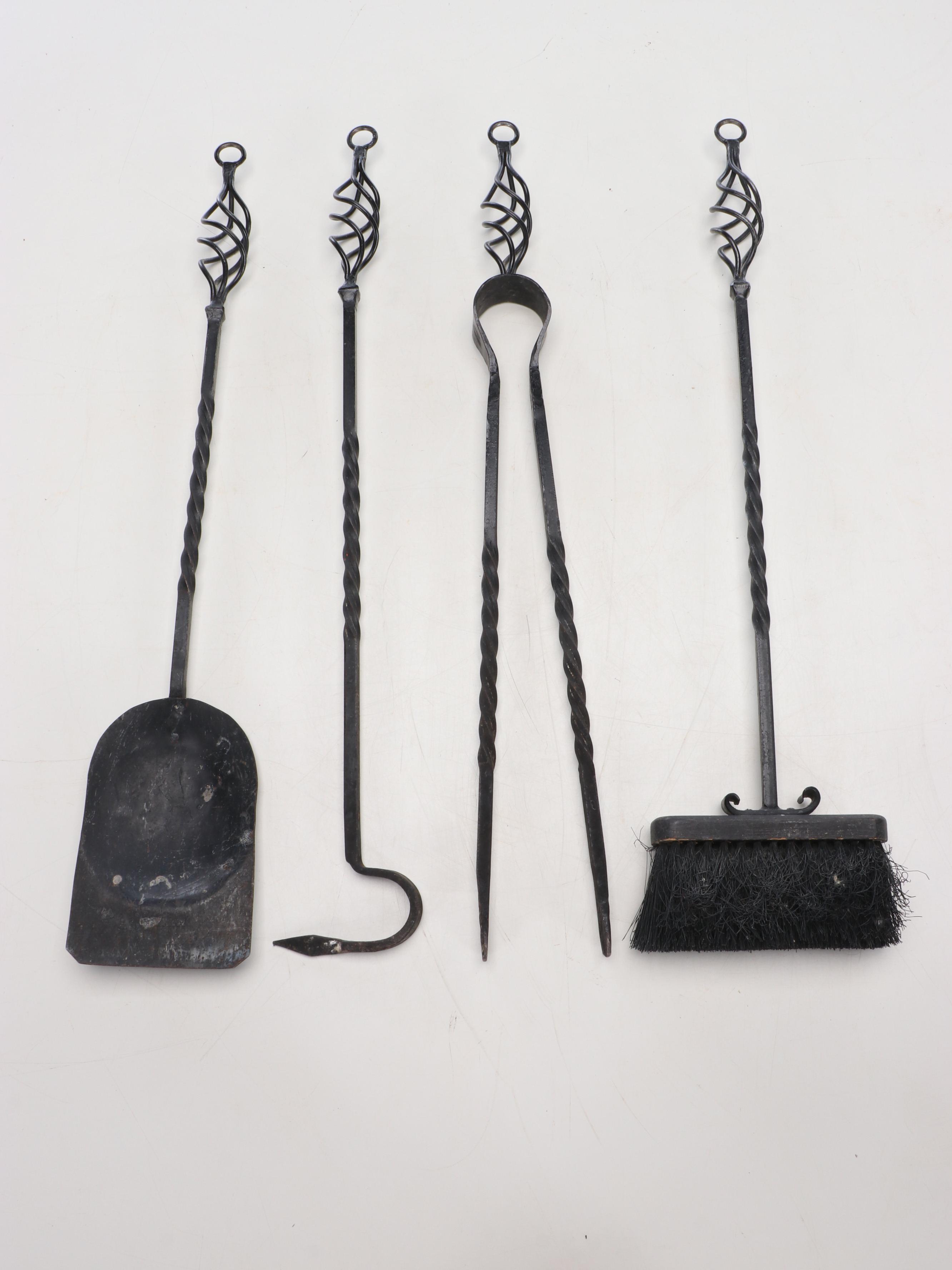 Twist and Scrolled Cast Iron Log Holder, Fireplace Tool Set, Grill and Andiron