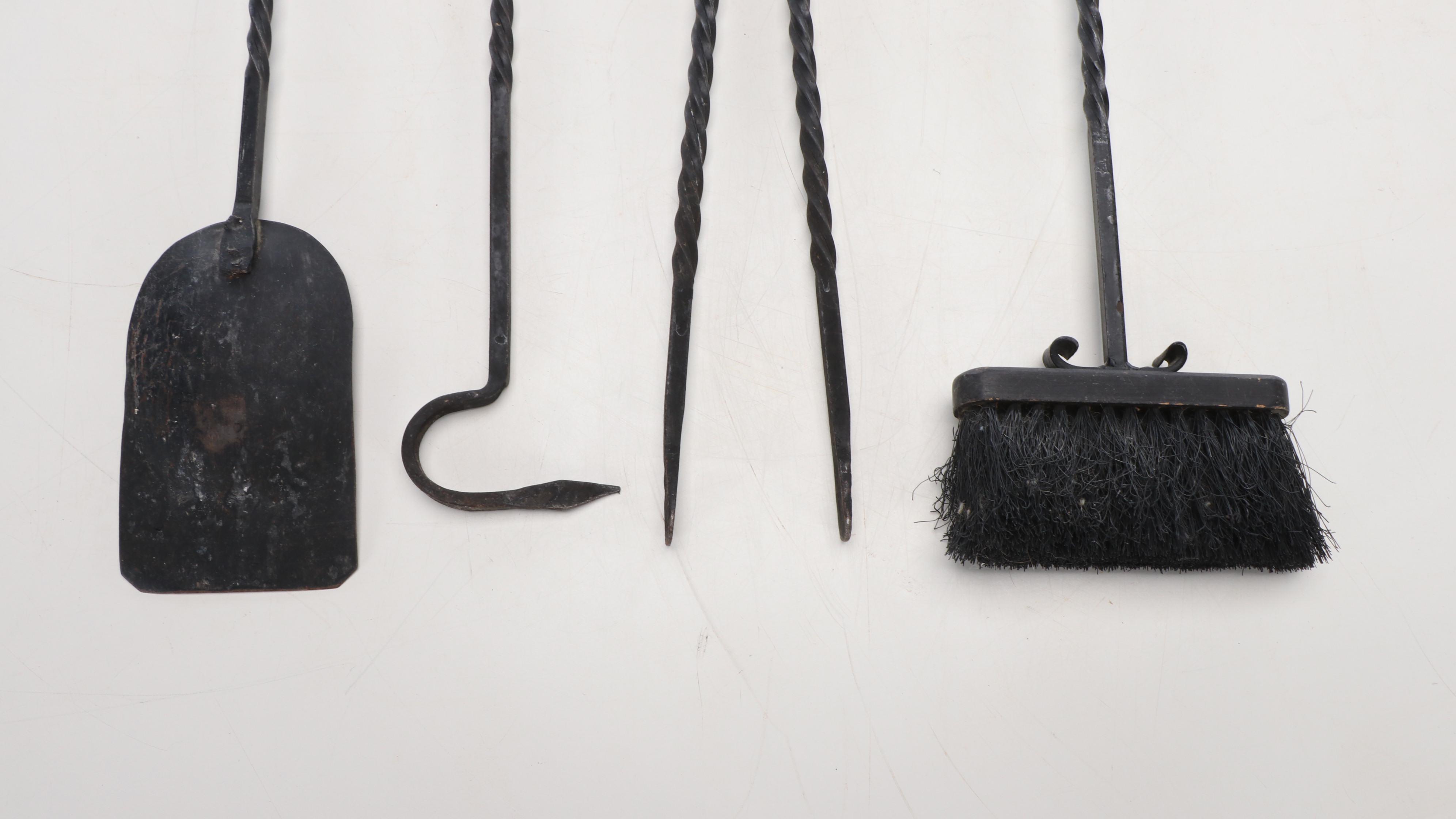 Twist and Scrolled Cast Iron Log Holder, Fireplace Tool Set, Grill and Andiron