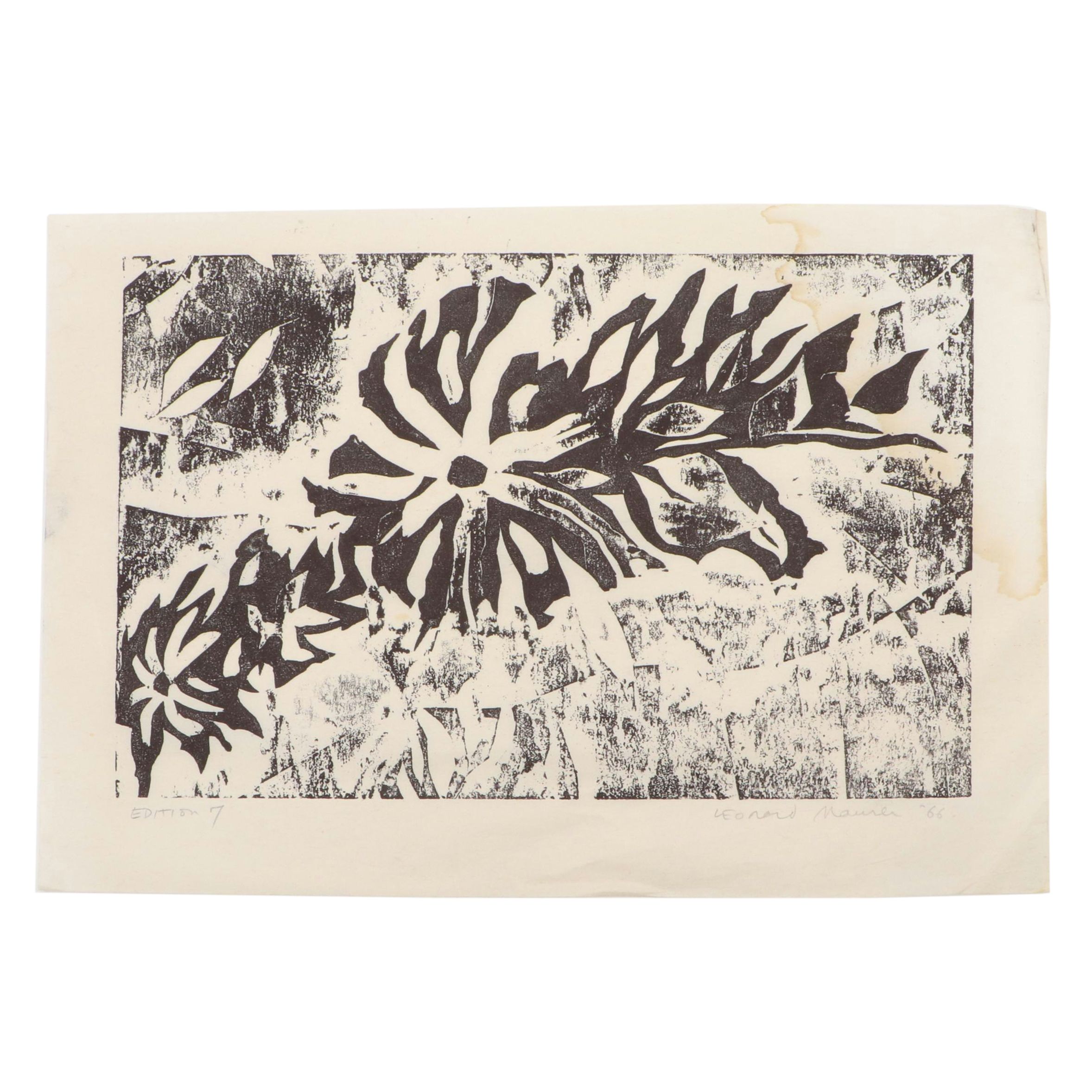 Leonard Maurer Floral Relief Print, 1966