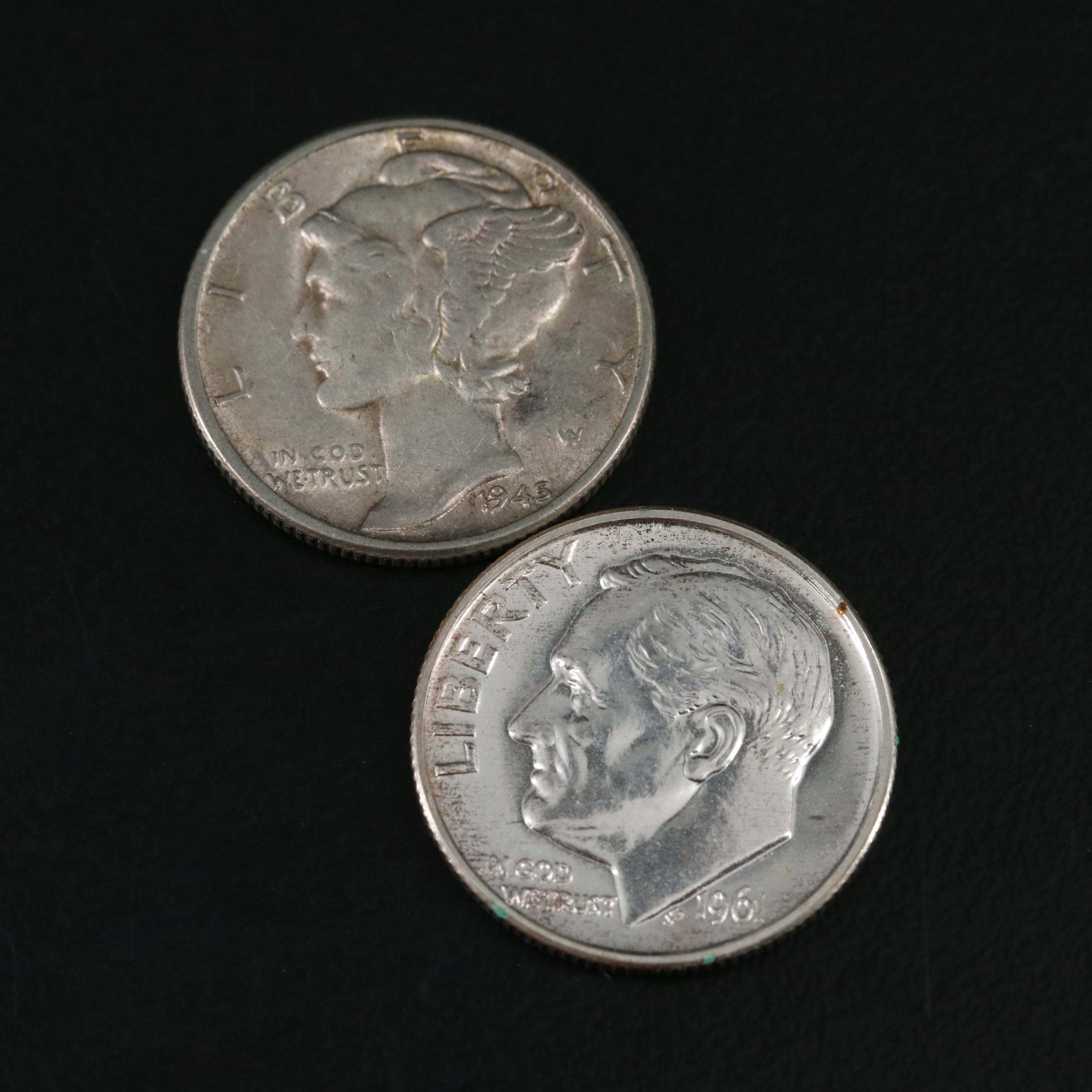 Six  Silver and Copper-Nickel U.S. Coins with a 1901 Barber Half Dollar