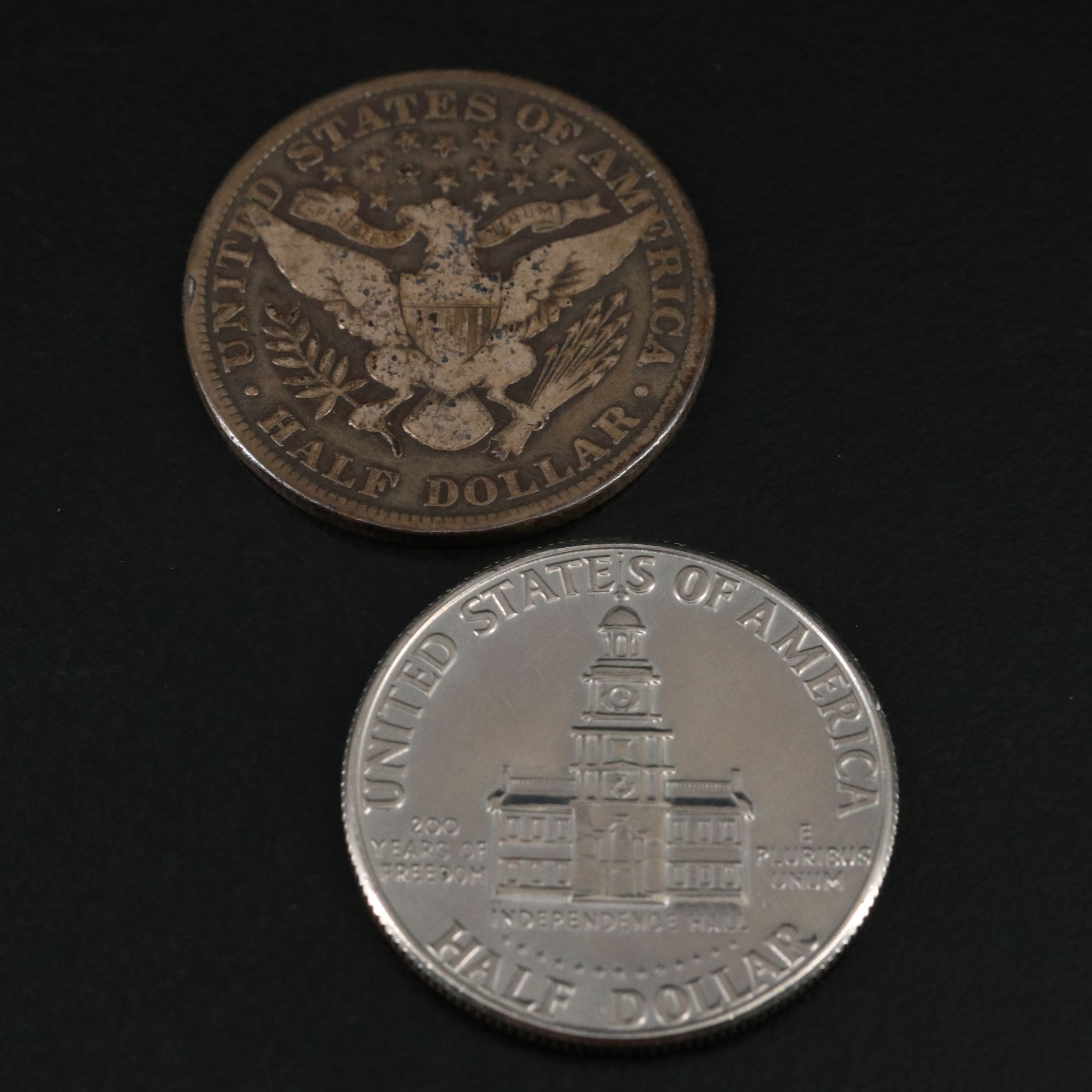 Six  Silver and Copper-Nickel U.S. Coins with a 1901 Barber Half Dollar