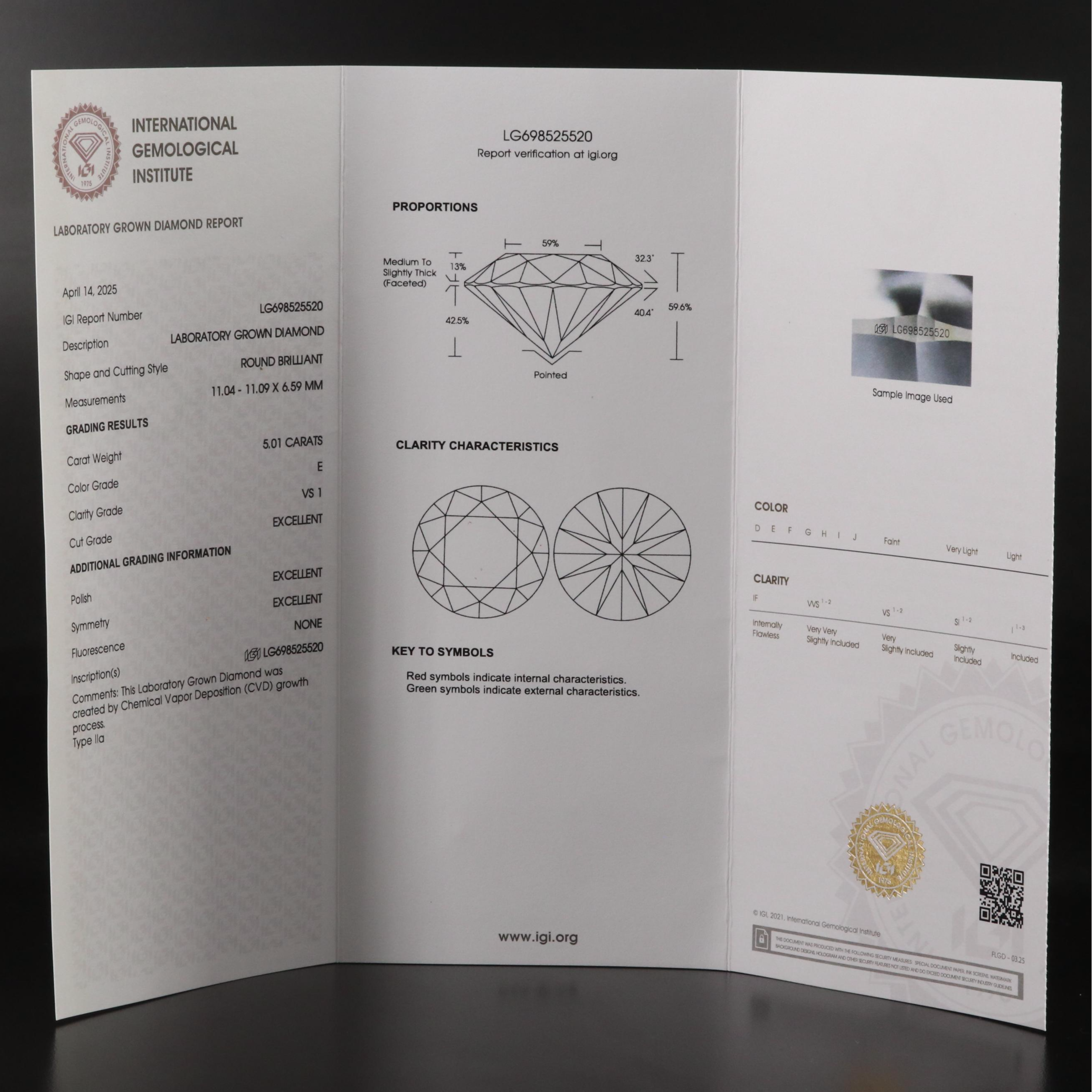 18K 5.01 CT Lab Grown Diamond Solitaire Ring with IGI Report