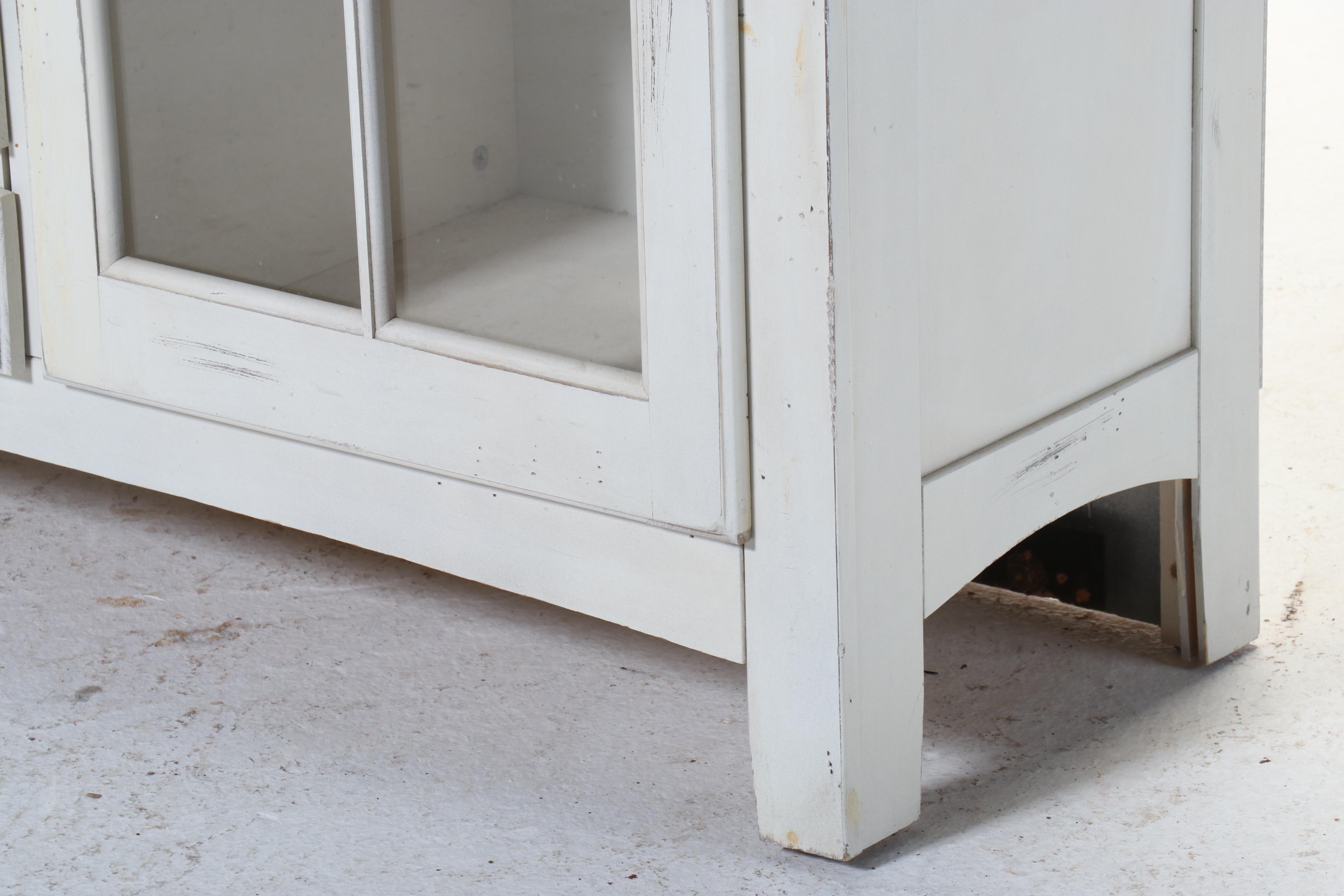 Shaker Style White Wood Glass Front Sideboard