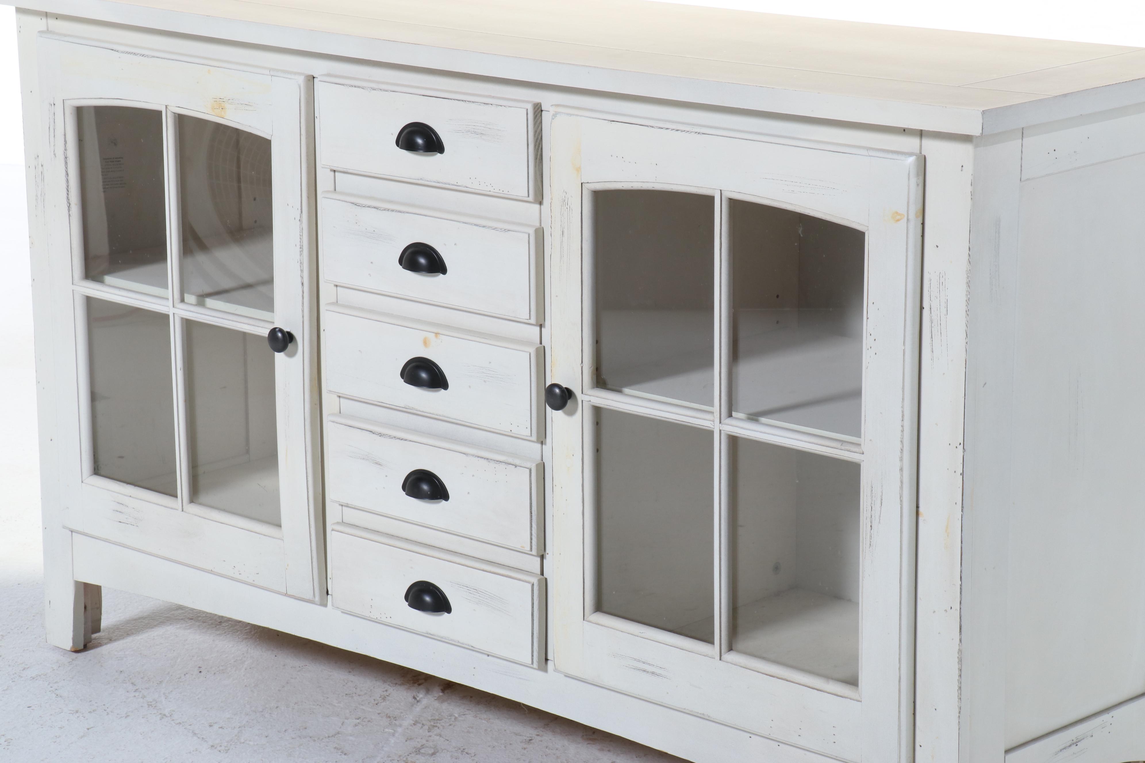 Shaker Style White Wood Glass Front Sideboard