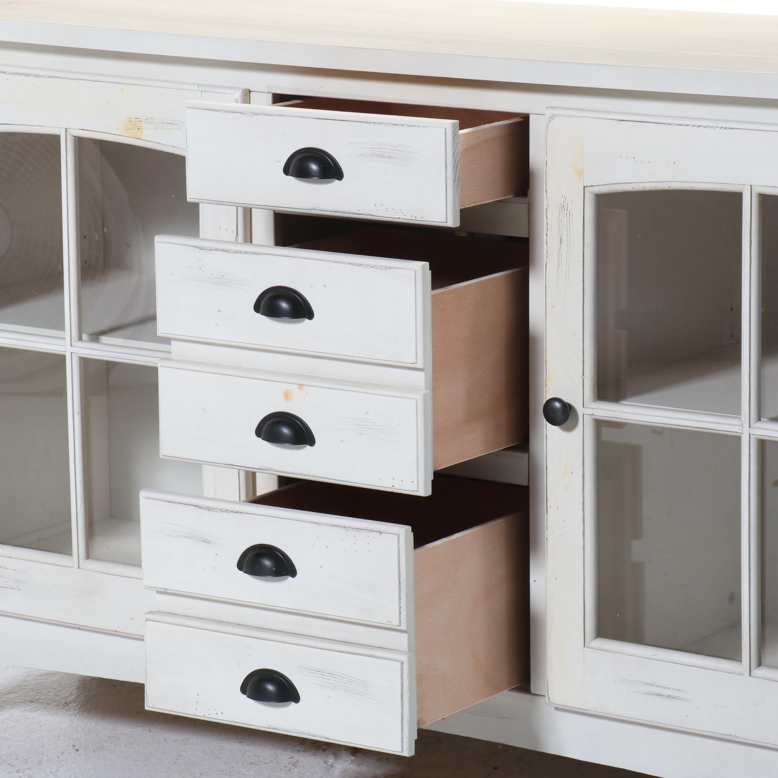 Shaker Style White Wood Glass Front Sideboard