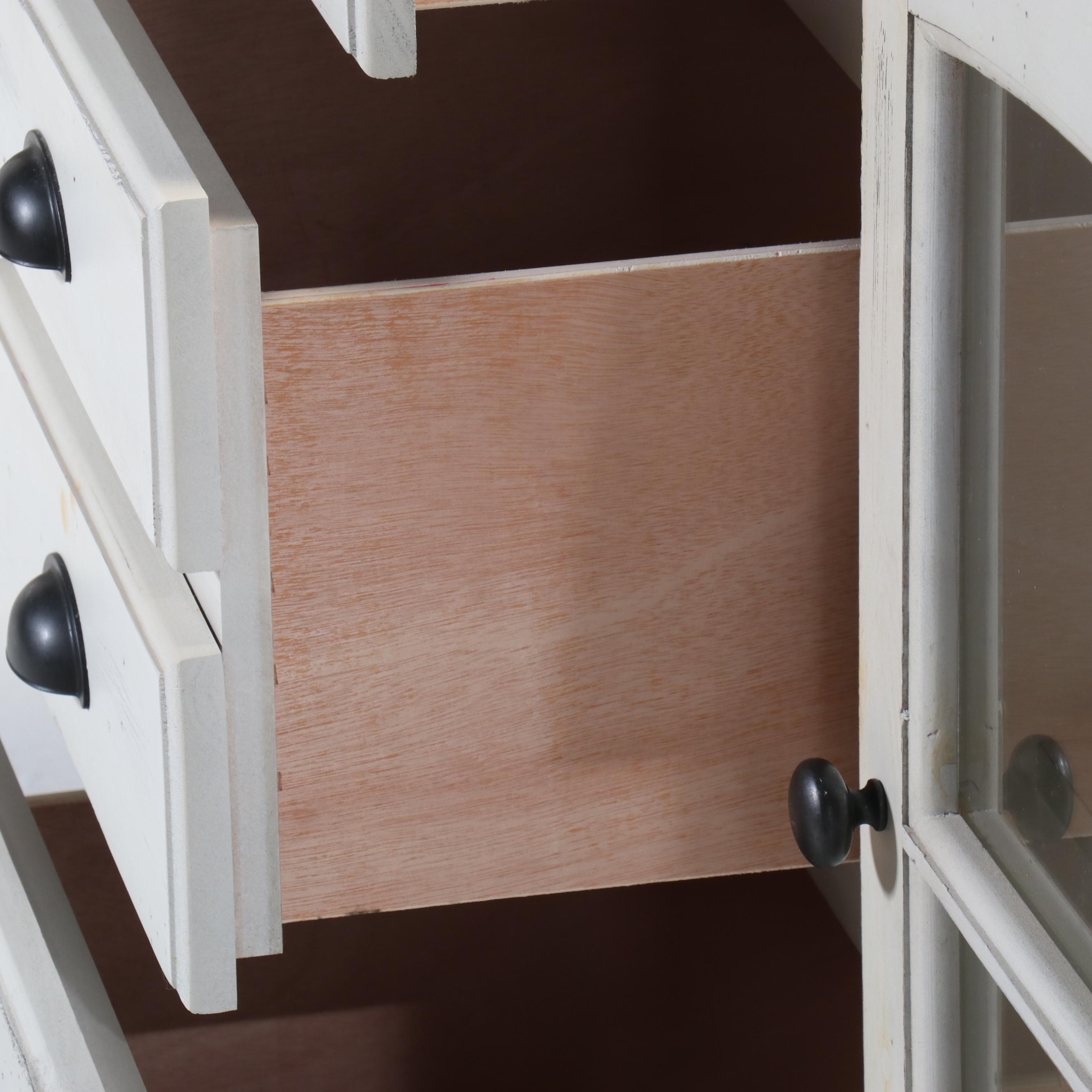 Shaker Style White Wood Glass Front Sideboard