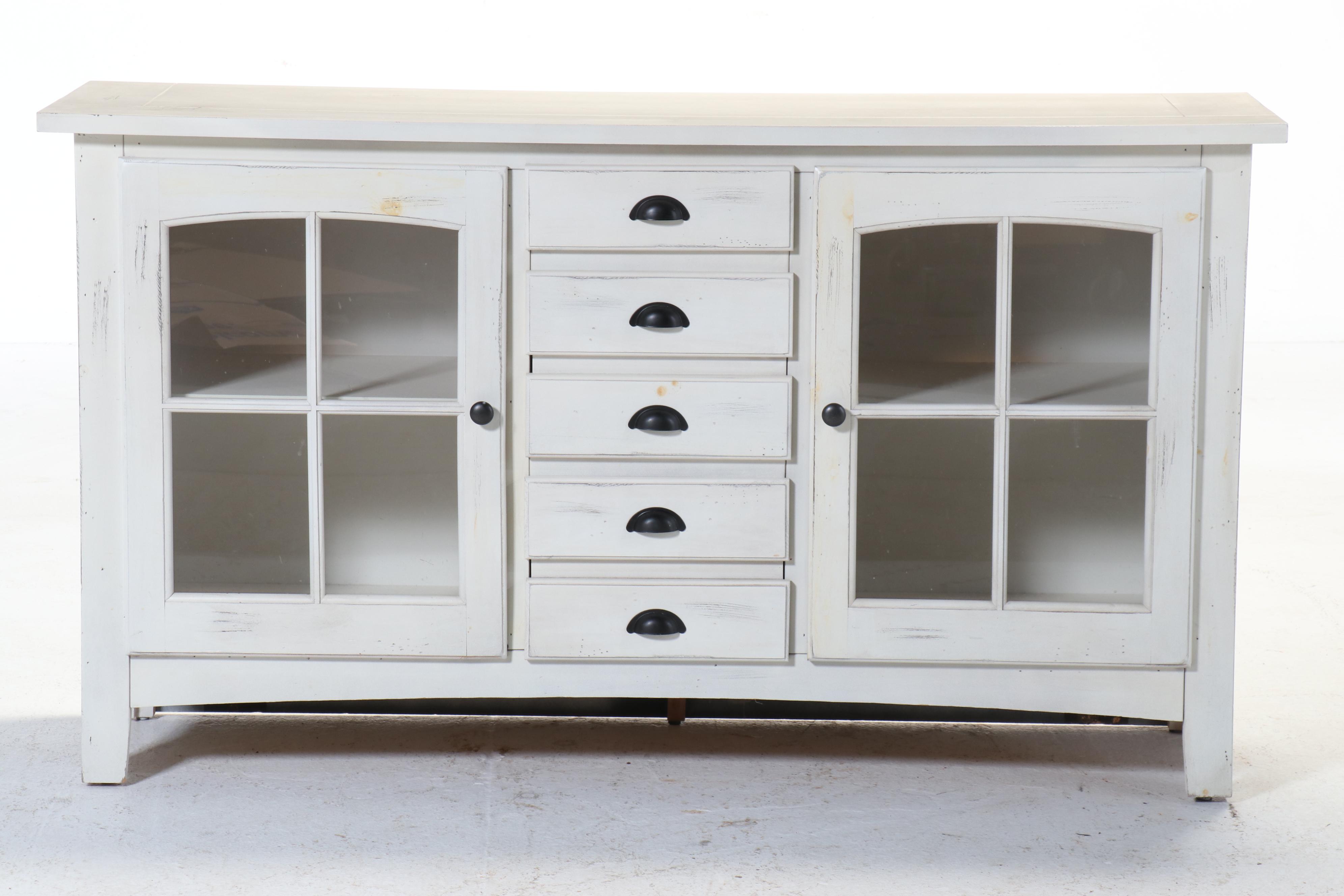Shaker Style White Wood Glass Front Sideboard