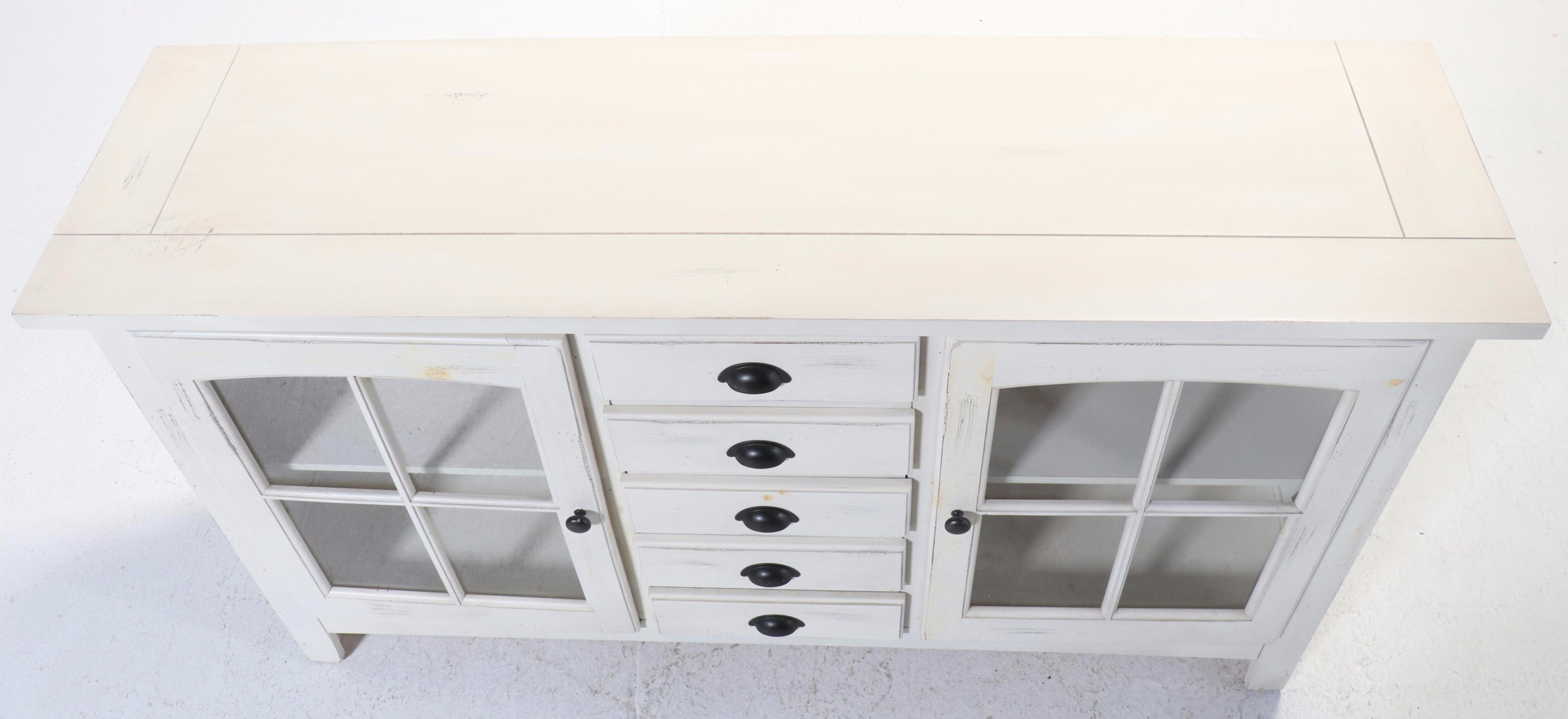 Shaker Style White Wood Glass Front Sideboard