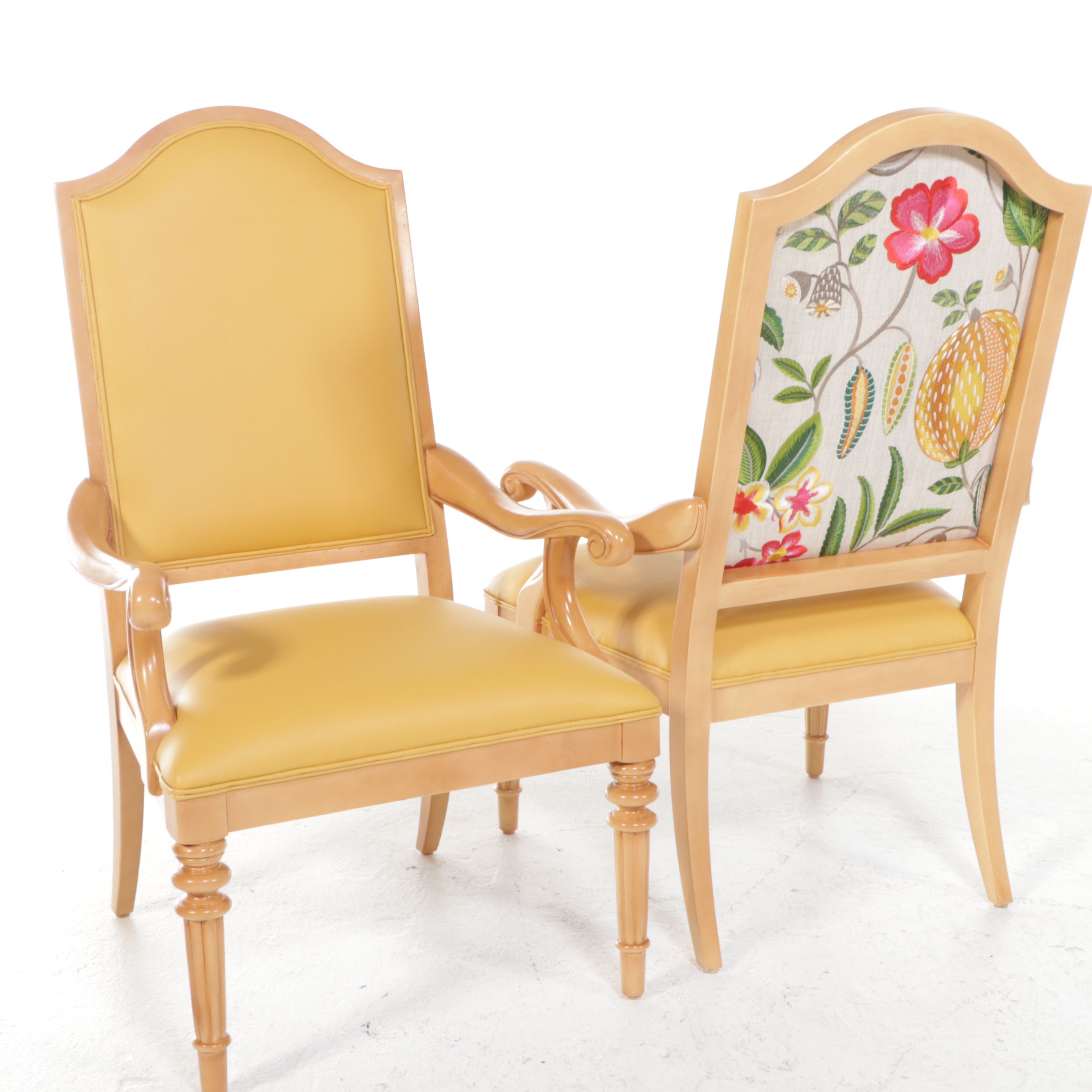 Lexington Leather Upholstered Armchairs with Embroidered Floral Details