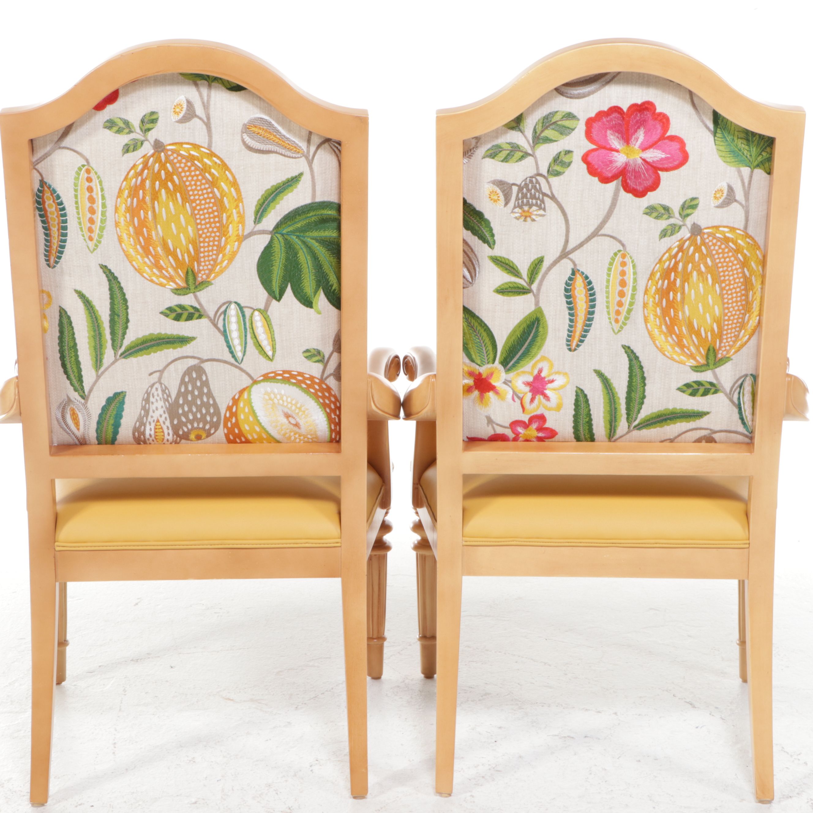 Lexington Leather Upholstered Armchairs with Embroidered Floral Details