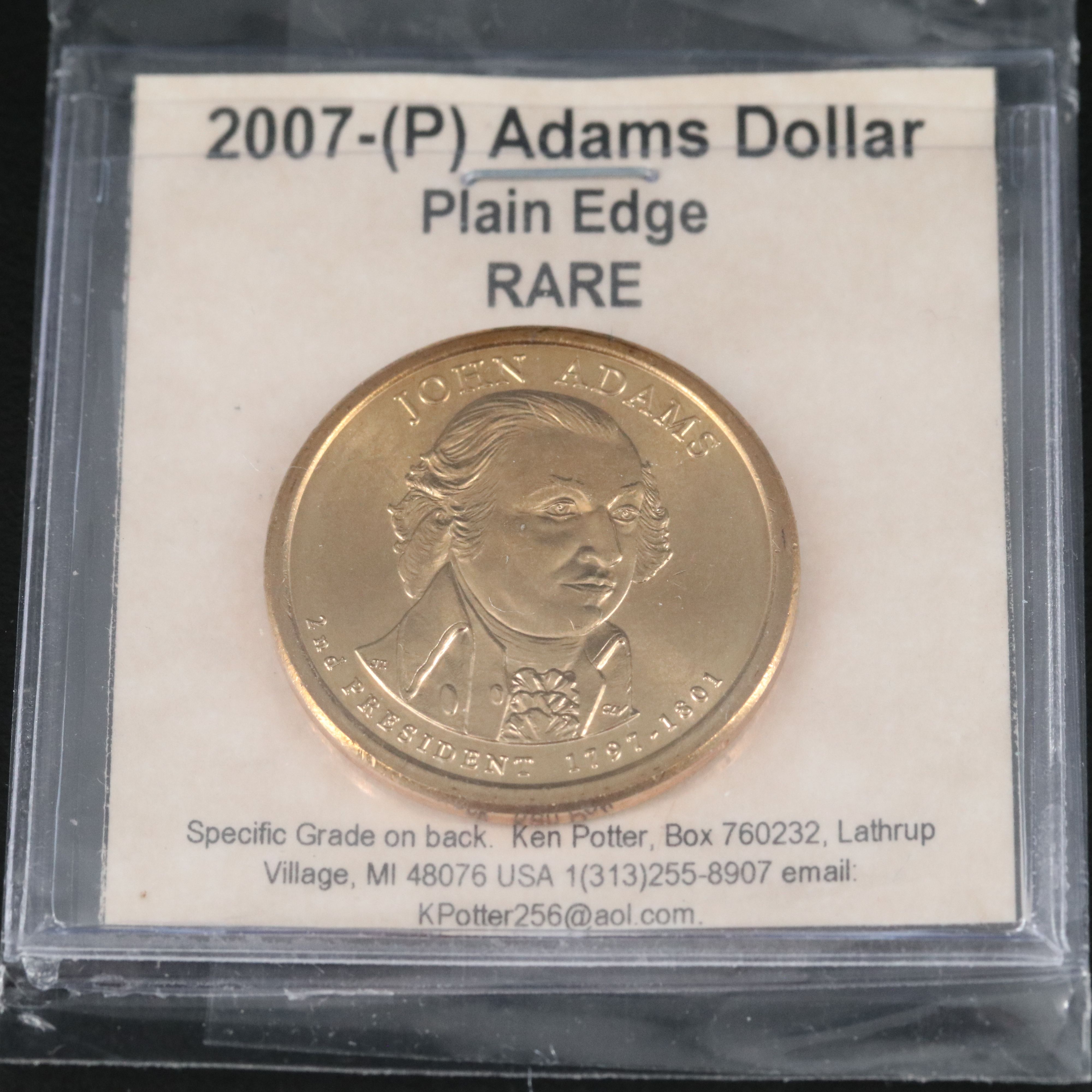 Five 2007 Presidential Dollars with Edge Lettering Errors, Washington and Adams