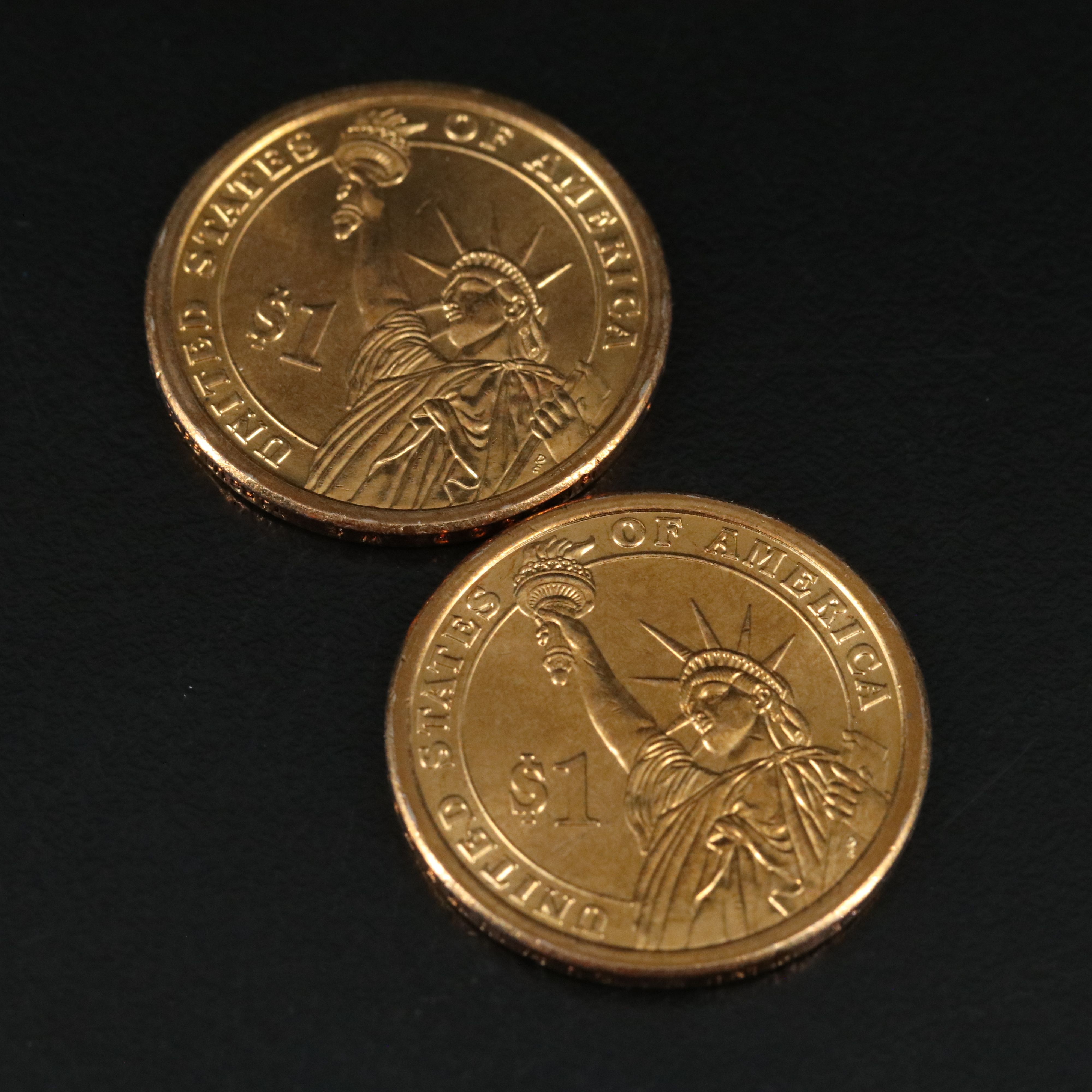 Five 2007 Presidential Dollars with Edge Lettering Errors, Washington and Adams