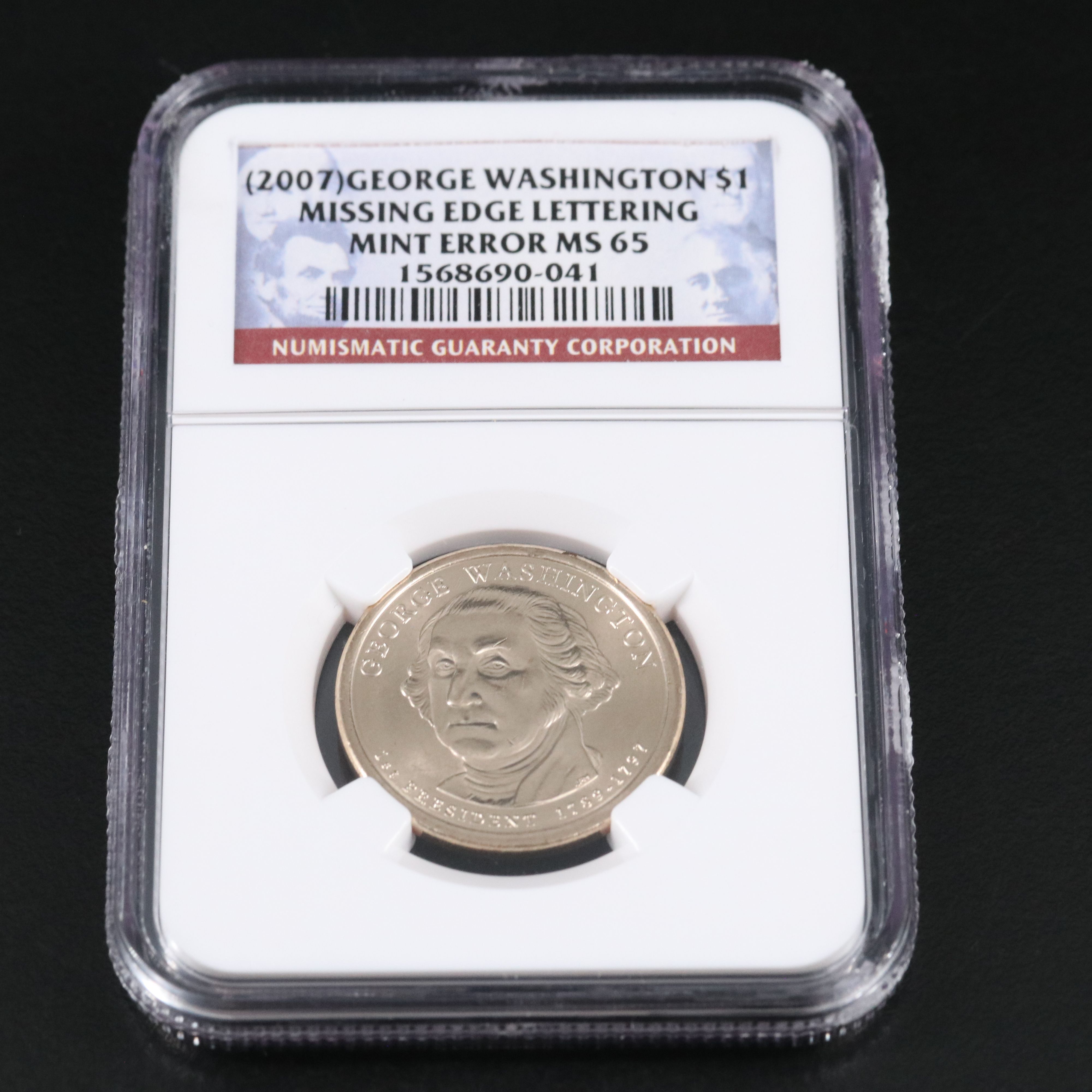 Five 2007 Presidential Dollars with Edge Lettering Errors, Washington and Adams