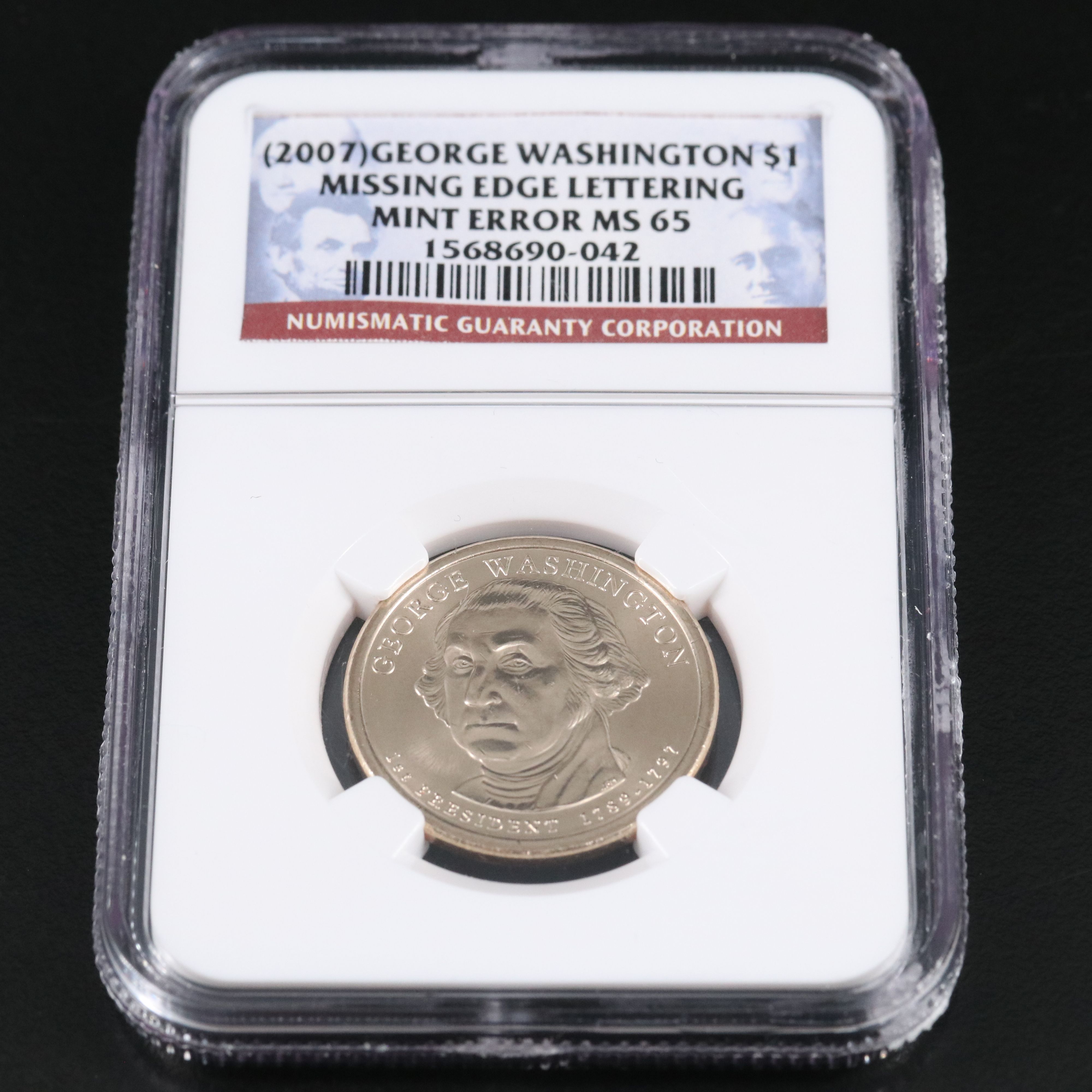 Five 2007 Presidential Dollars with Edge Lettering Errors, Washington and Adams