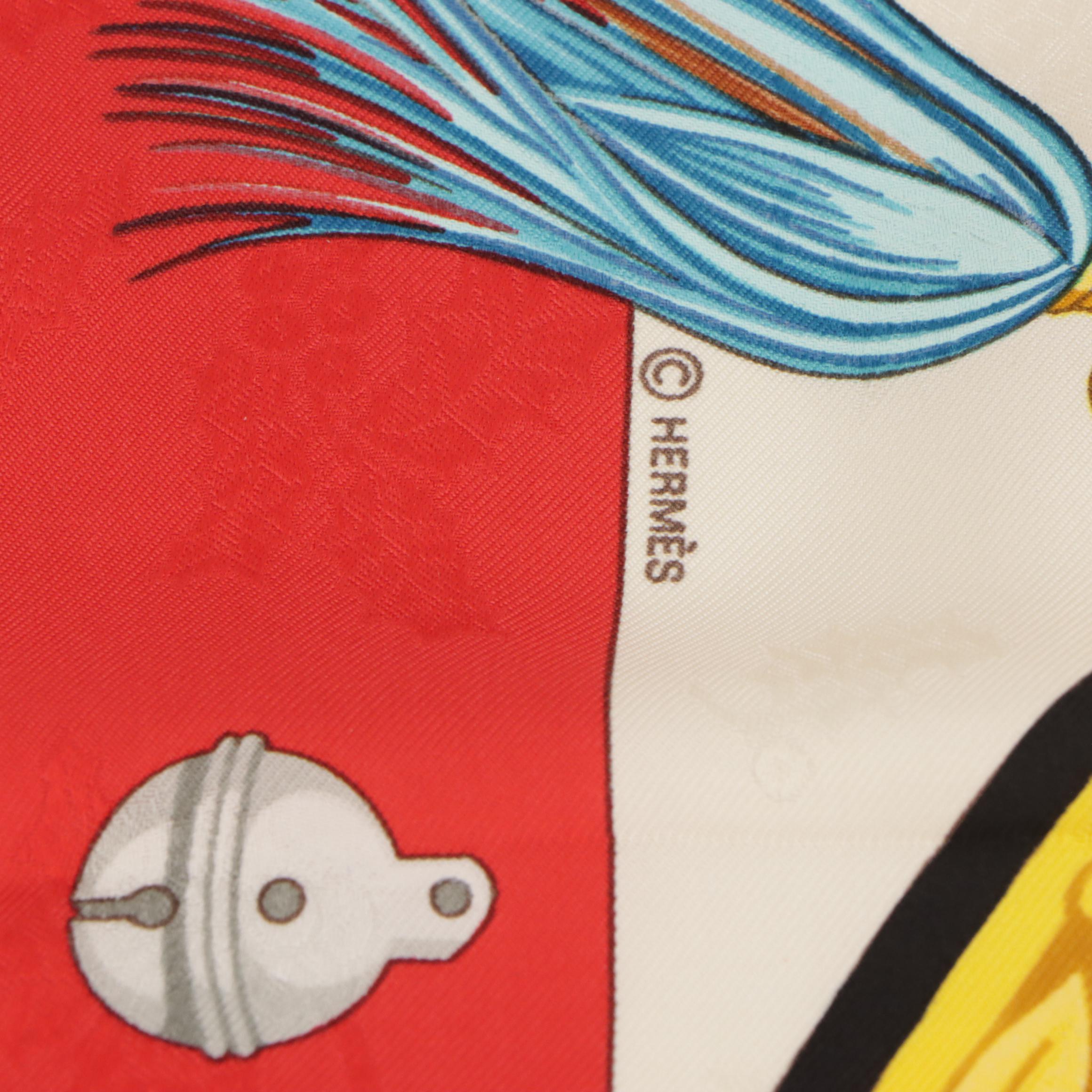 Hermès "Plumes et Grelots" Scarf 90 in Holly Silk Jacquard