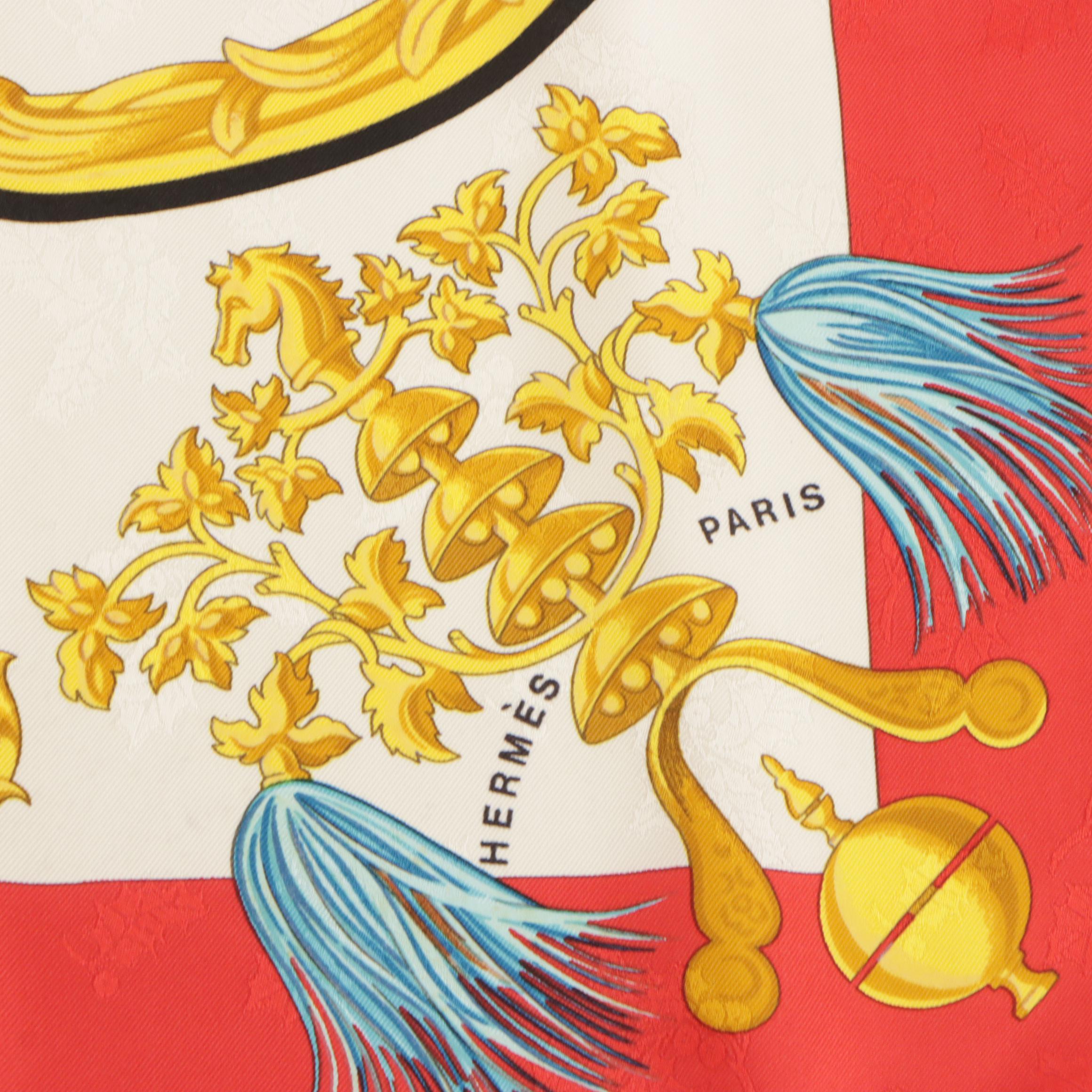 Hermès "Plumes et Grelots" Scarf 90 in Holly Silk Jacquard