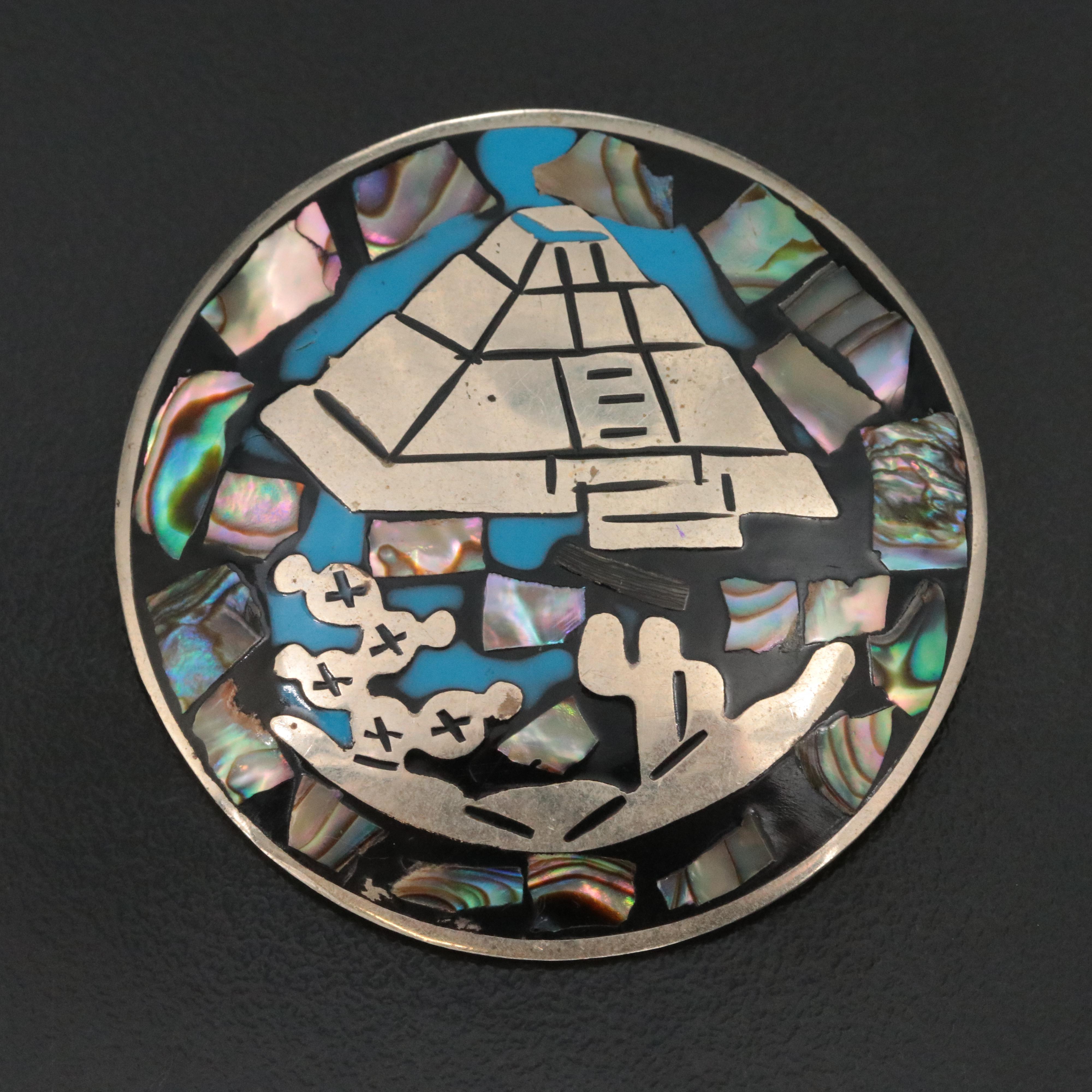 Sterling Abalone and Resin Brooch