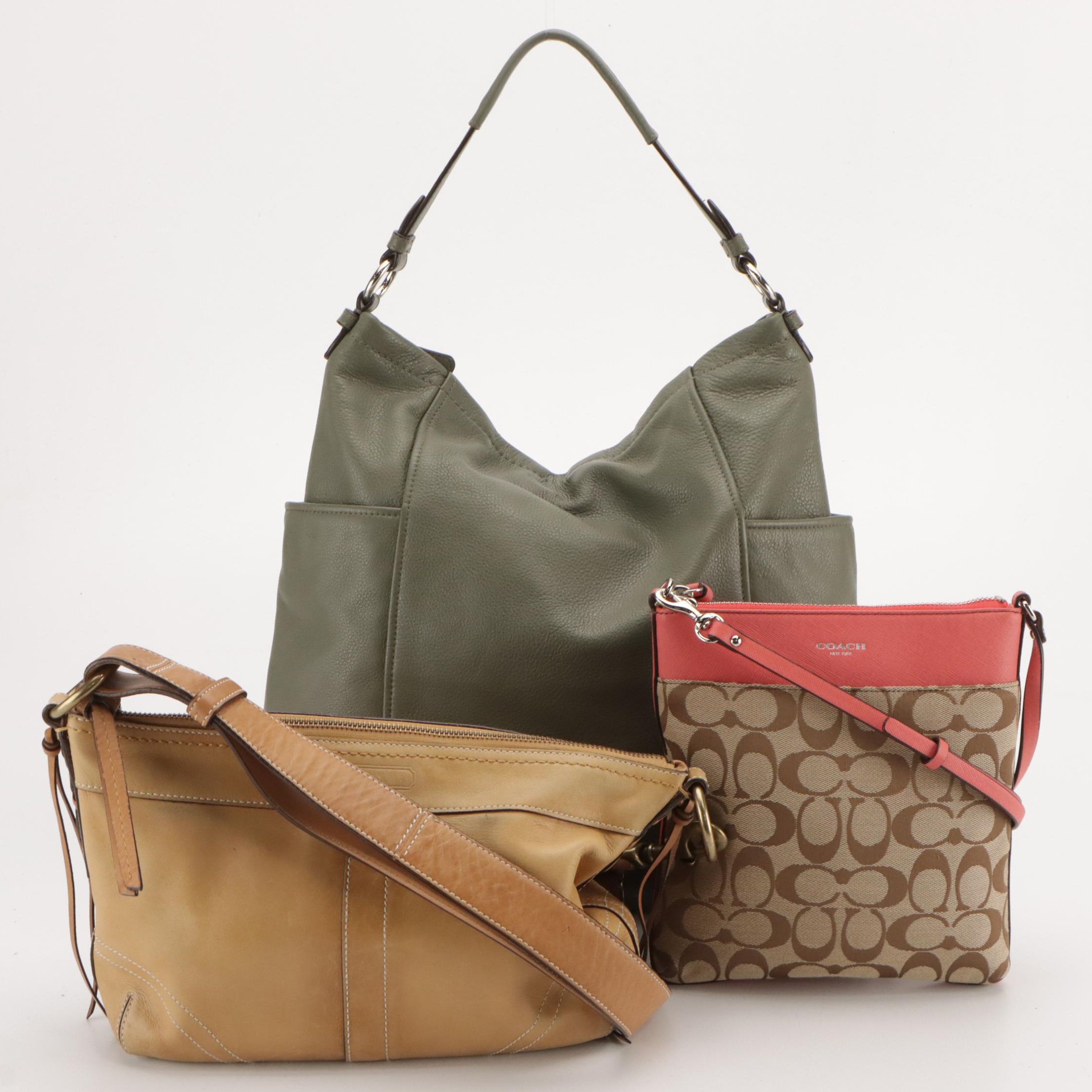 Coach "Park" Olive Leather Hobo Bag, Signature Canvas Crossbody & Other Bag