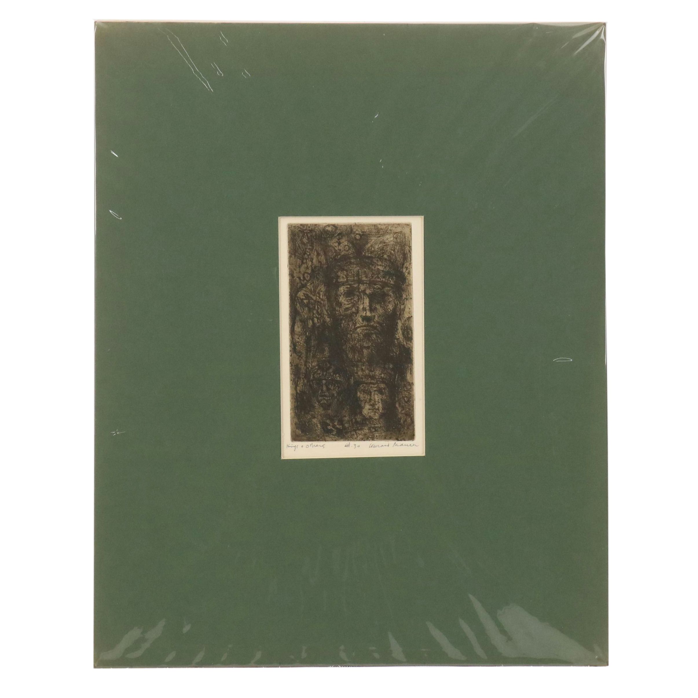 Leonard Maurer Modern Portrait Etching "Kings + Others"