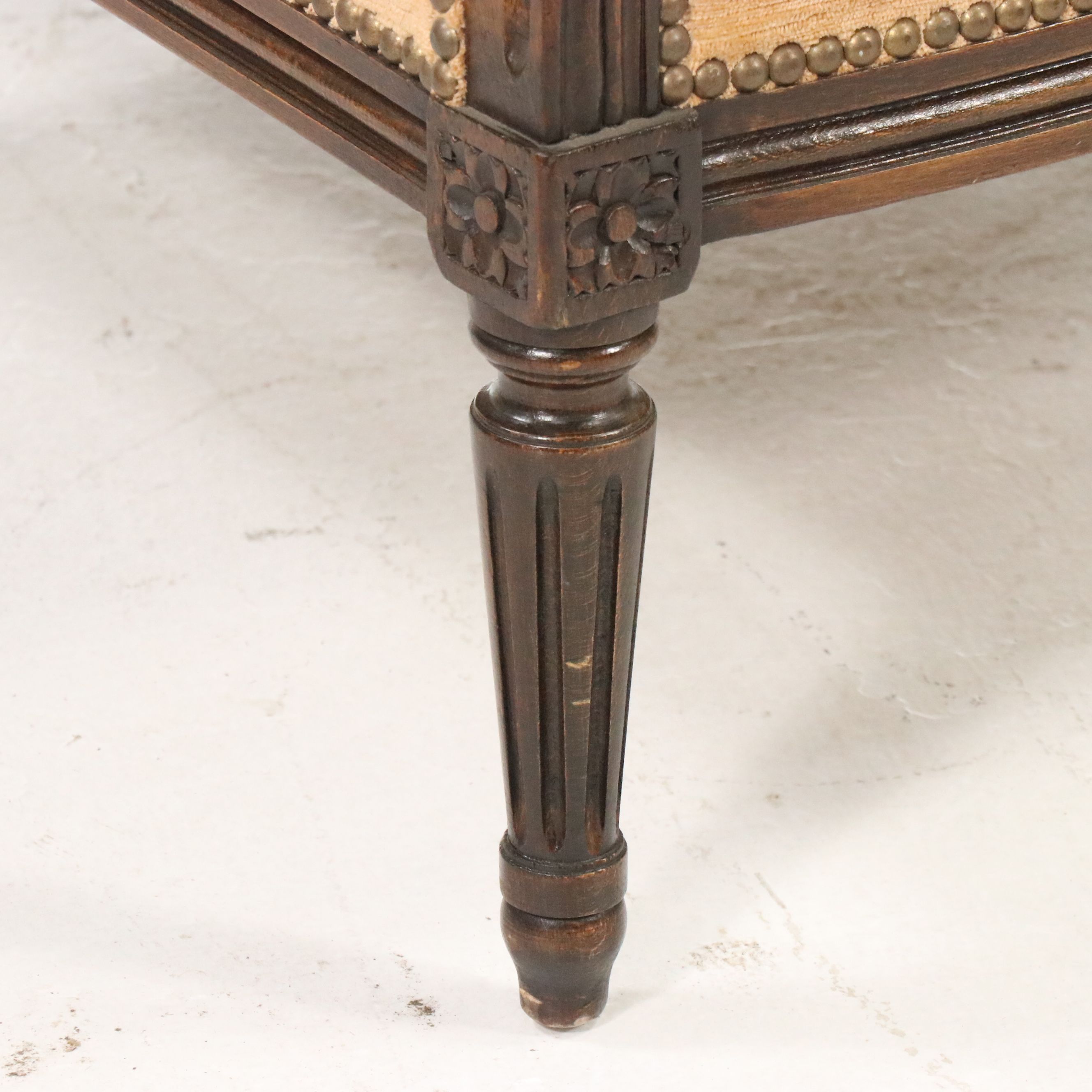 Pair of French Louis XVI Style Carved Wood and Upholstered Bergère Chairs