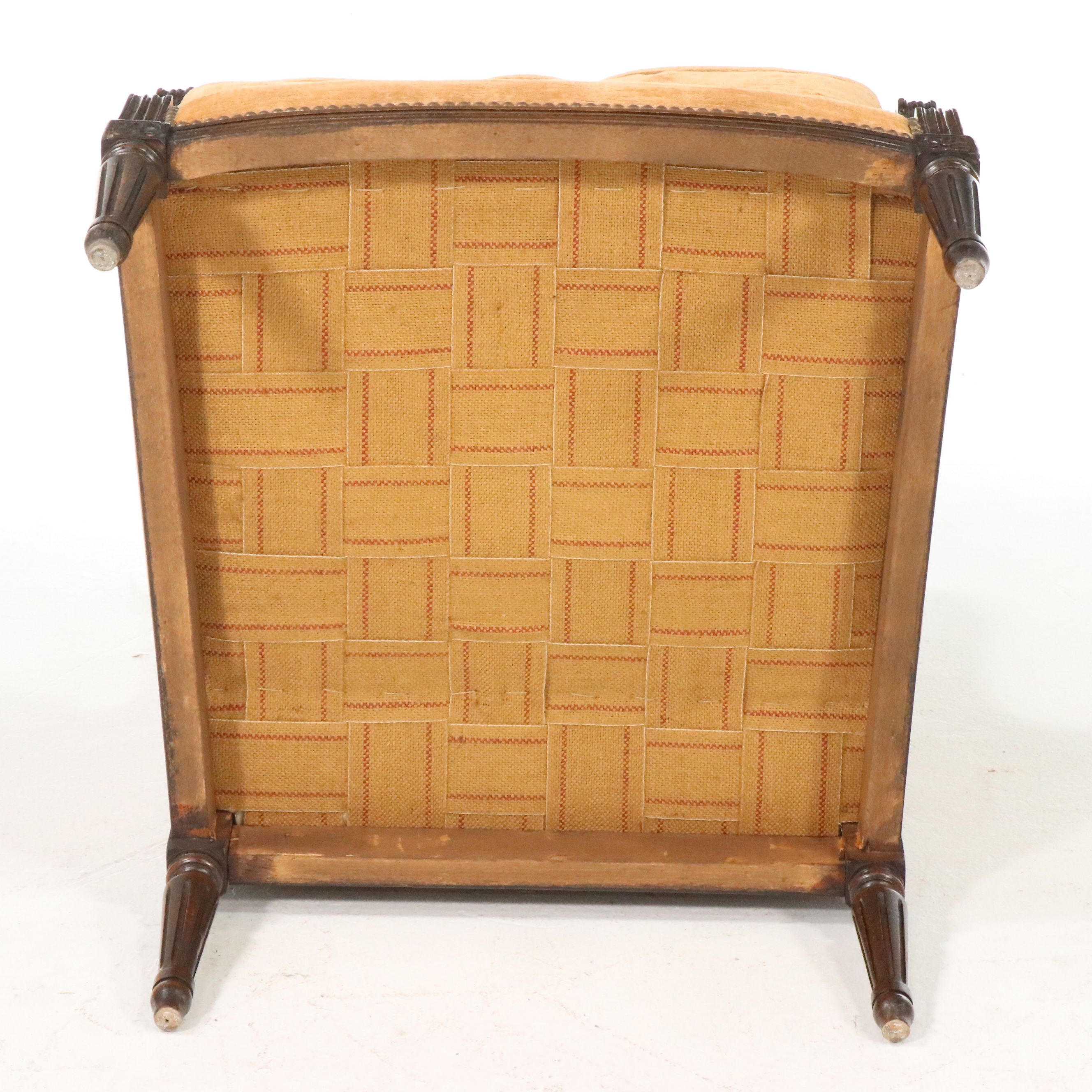 Pair of French Louis XVI Style Carved Wood and Upholstered Bergère Chairs