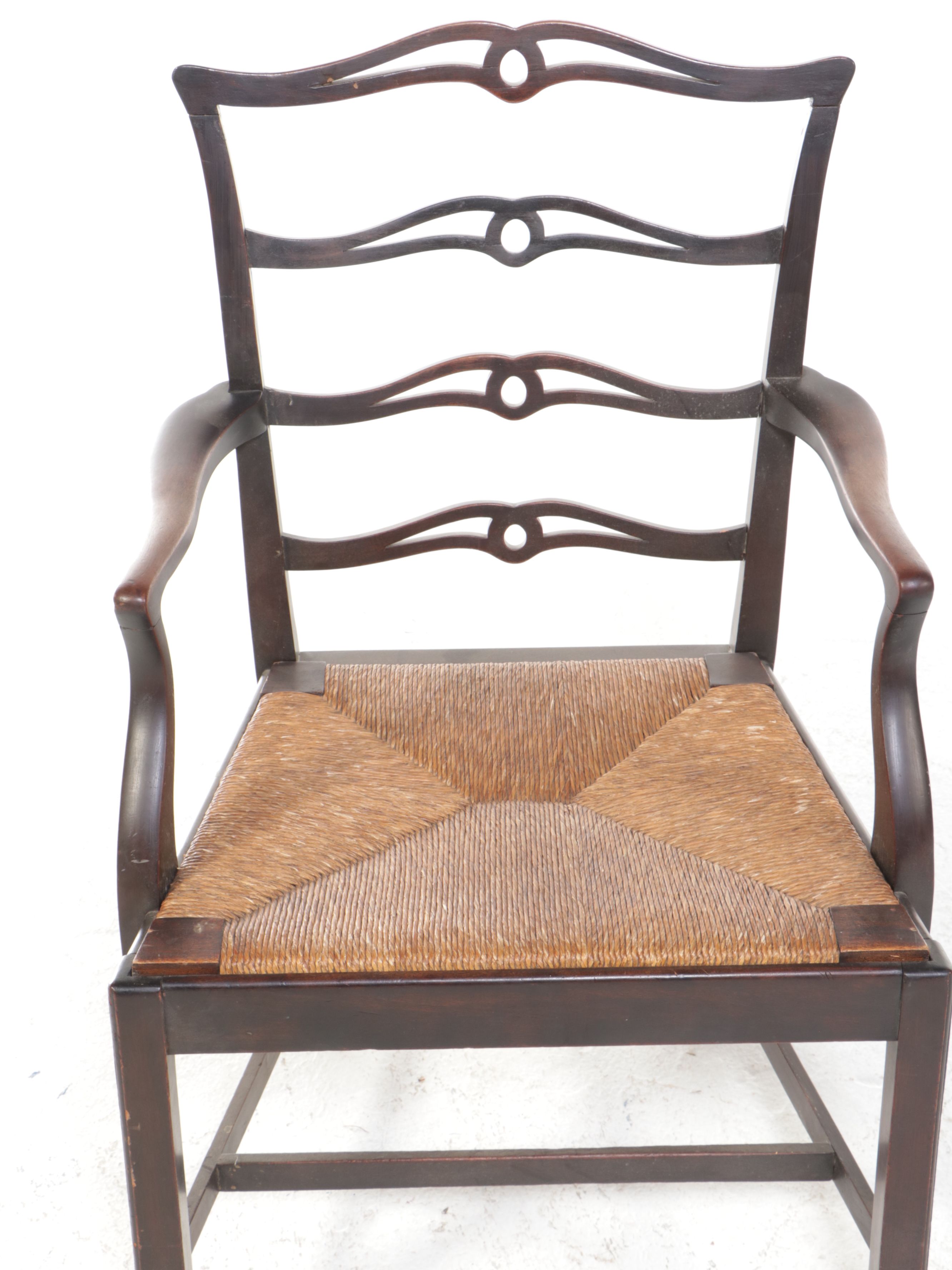 Chippendale Style Ribbon Back Armchair with Rush Seat