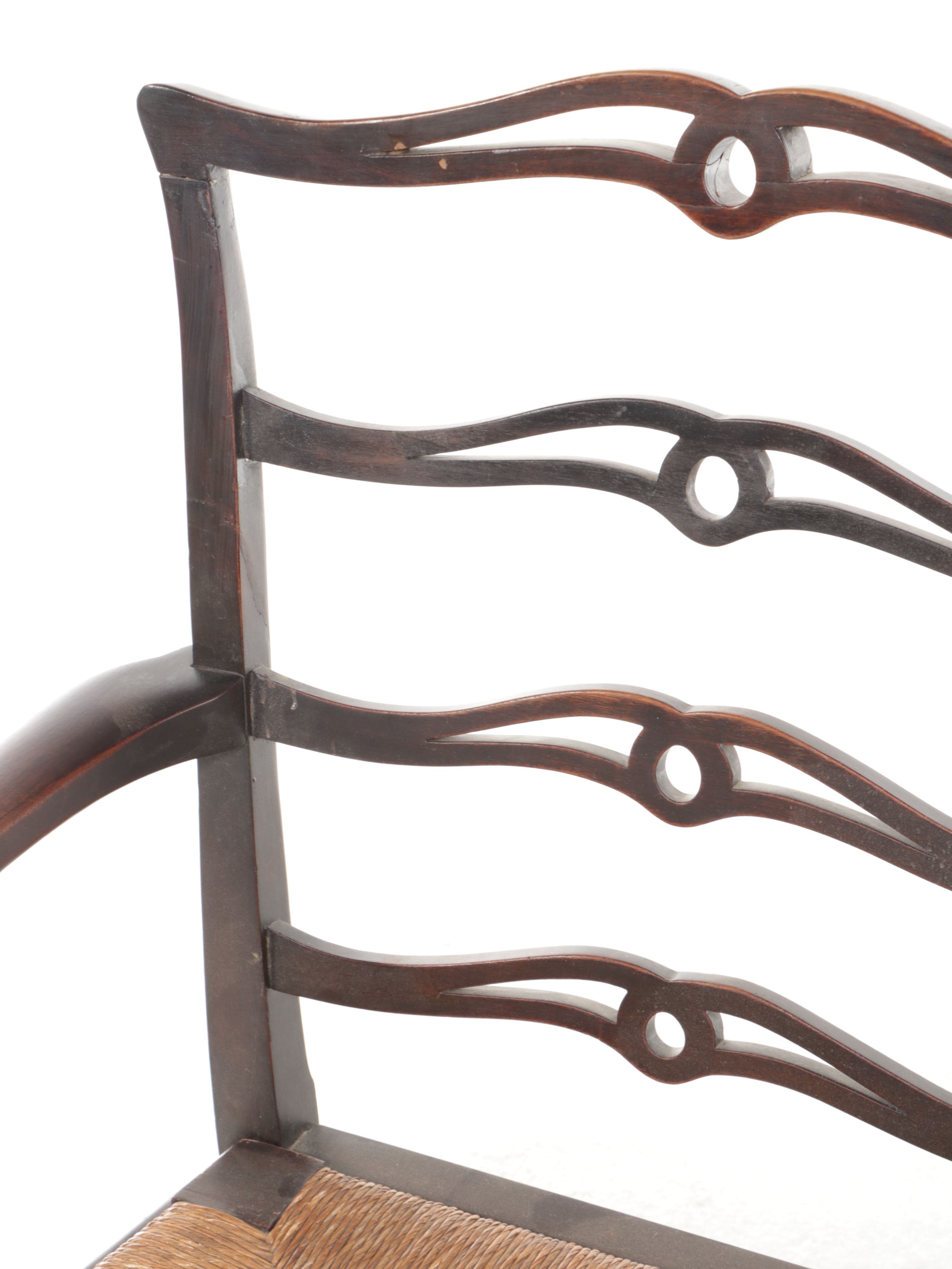 Chippendale Style Ribbon Back Armchair with Rush Seat