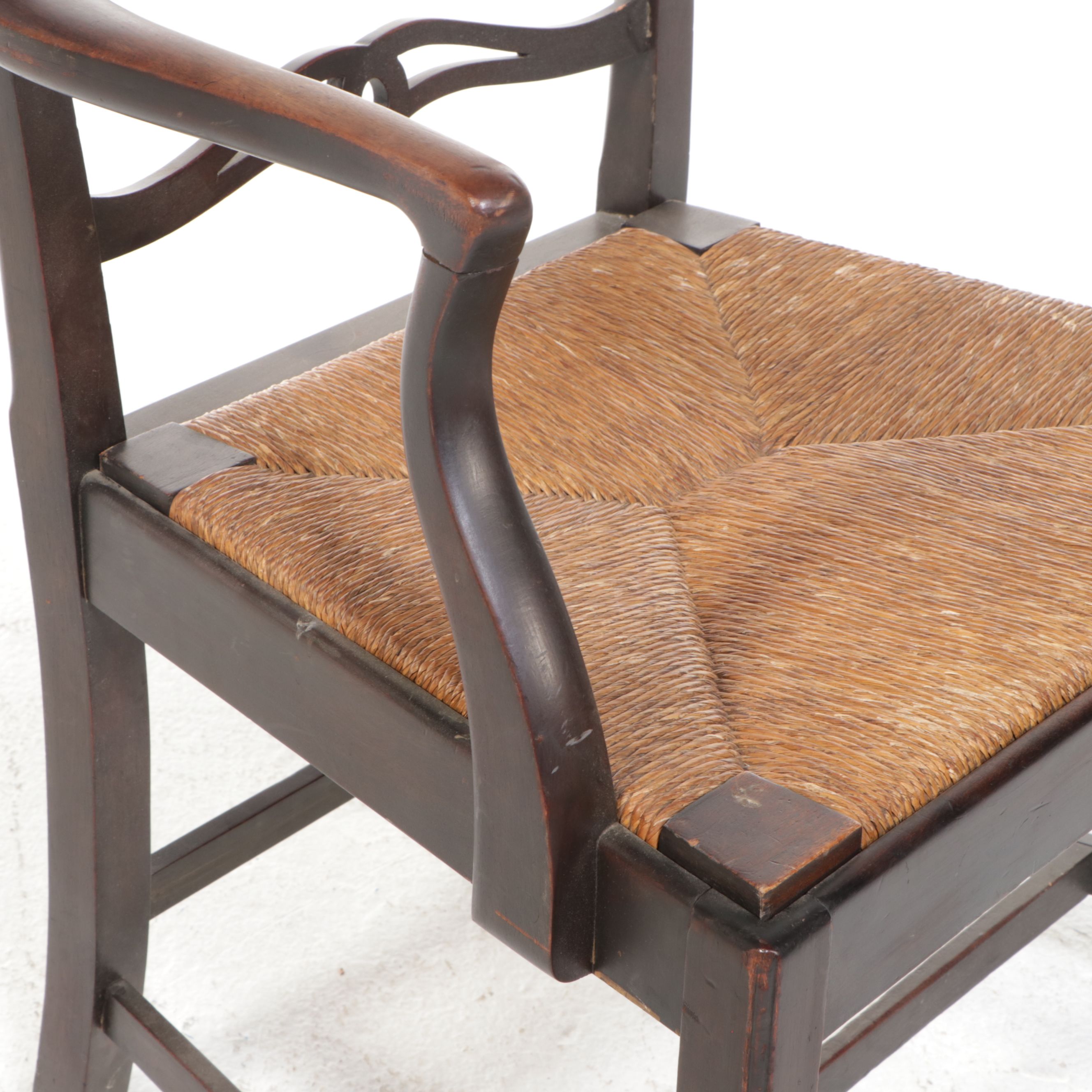 Chippendale Style Ribbon Back Armchair with Rush Seat