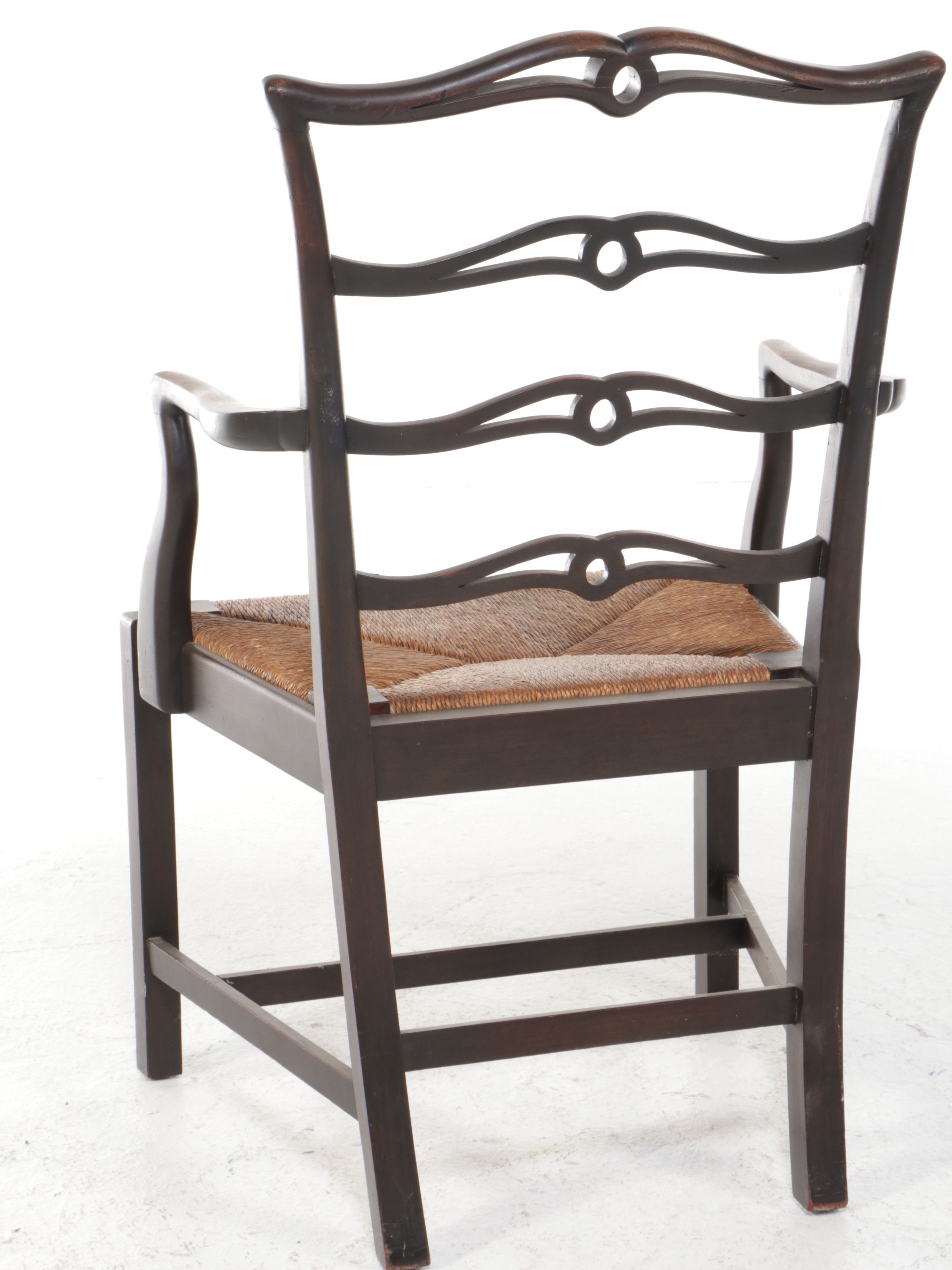Chippendale Style Ribbon Back Armchair with Rush Seat