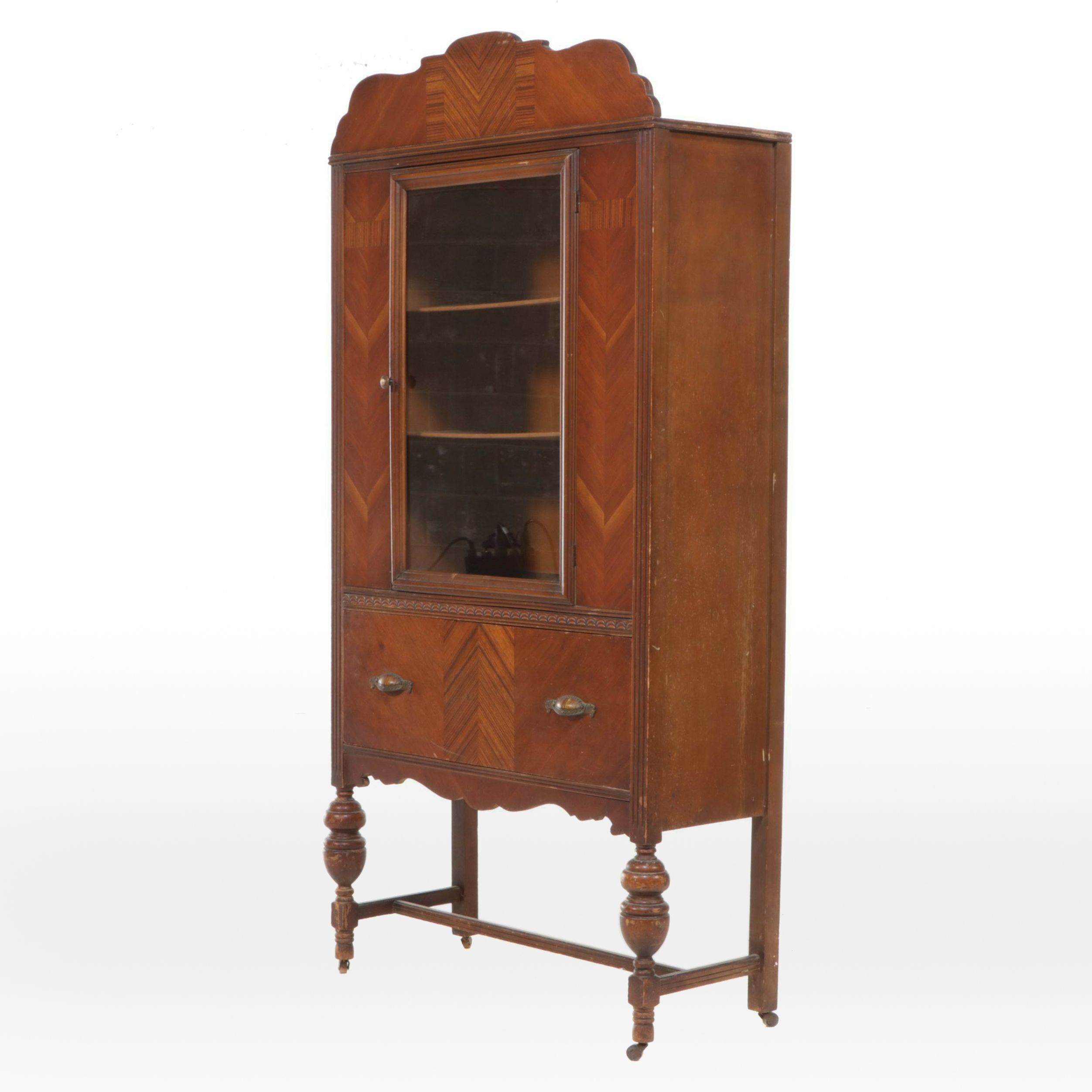 Art Deco Style Waterfall Veneer China Cabinet, Early to Mid-20th Century