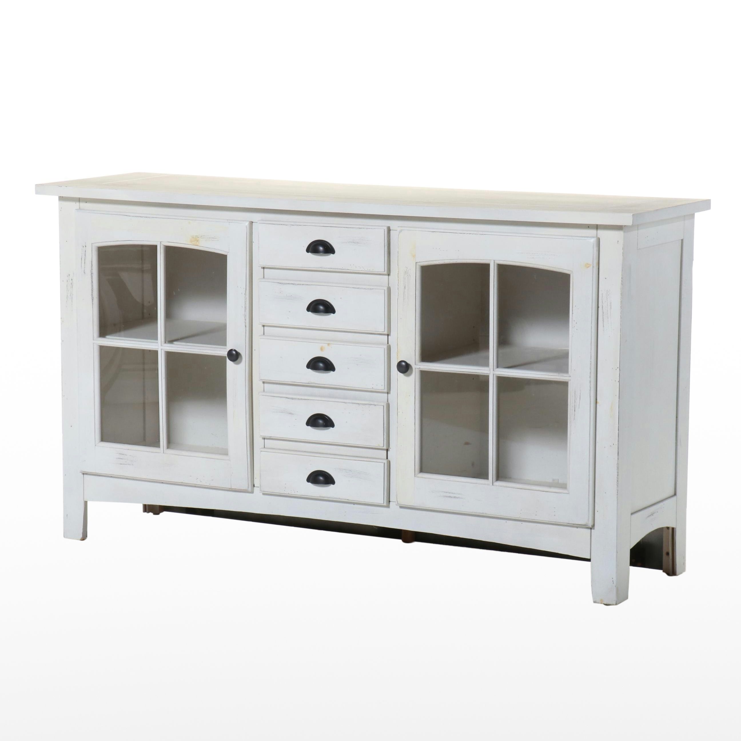 Shaker Style White Wood Glass Front Sideboard
