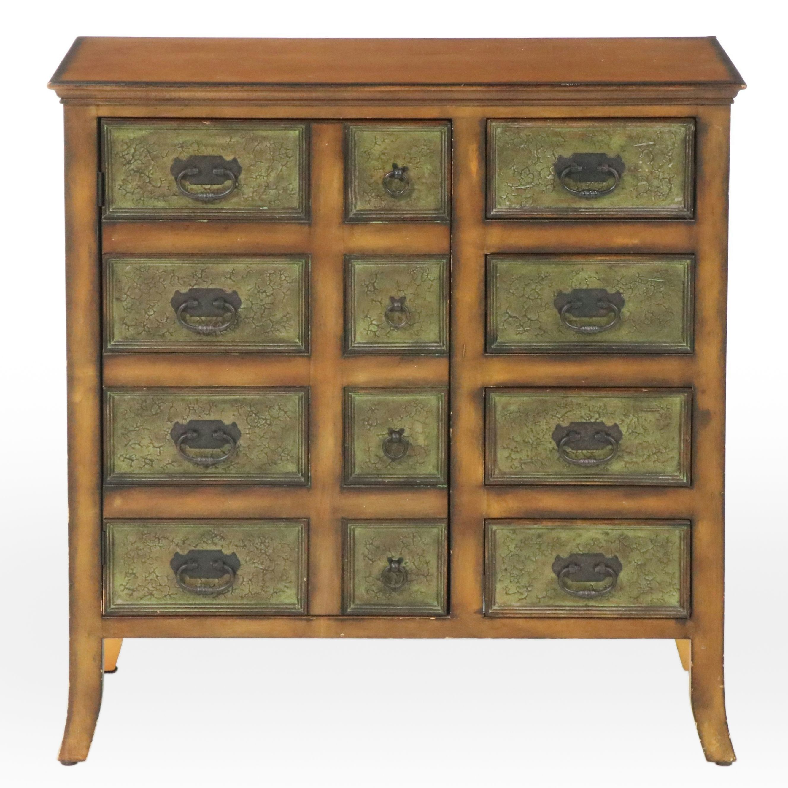 Chinese Apothecary Style Chest with Faux Drawer Cabinet Door