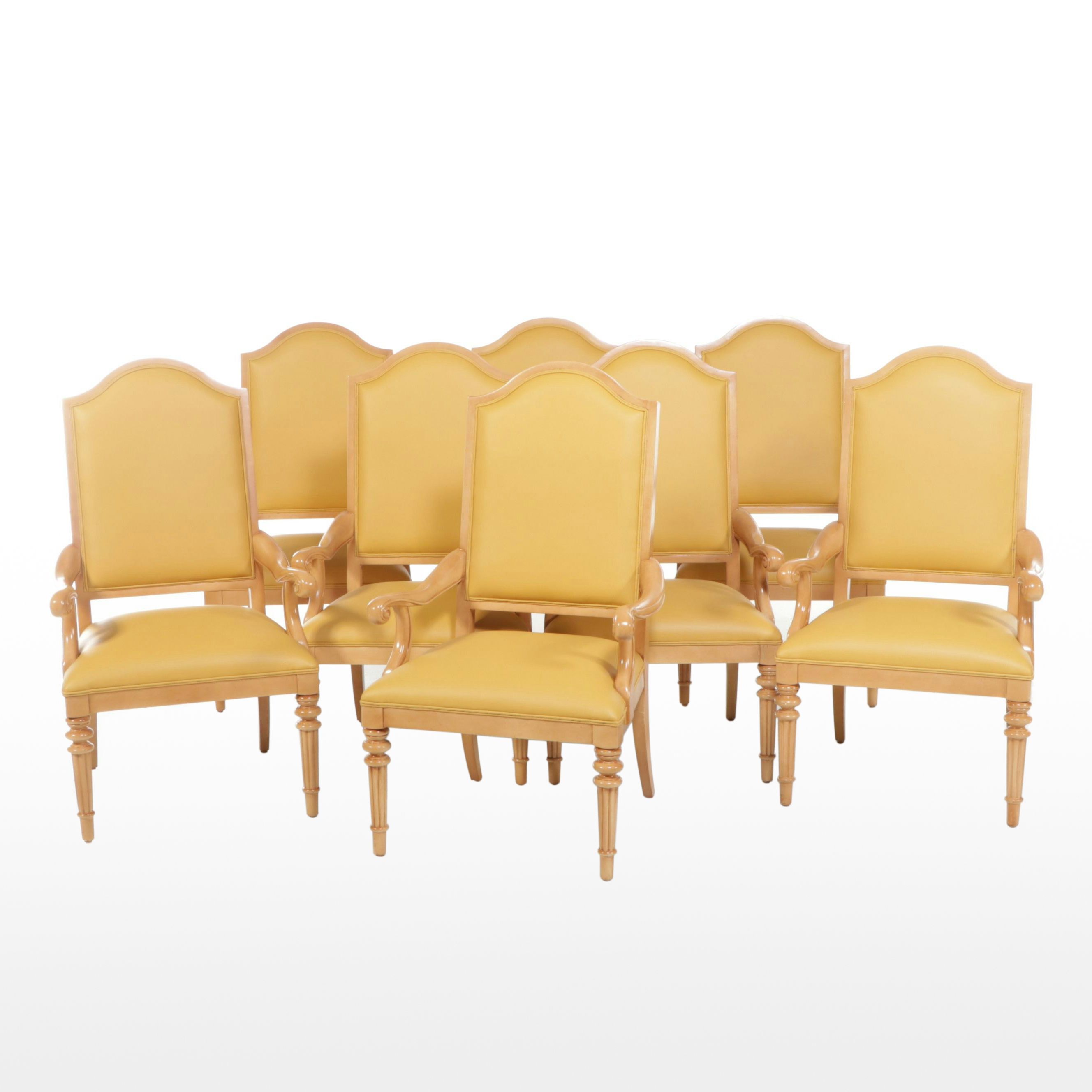 Lexington Leather Upholstered Armchairs with Embroidered Floral Details