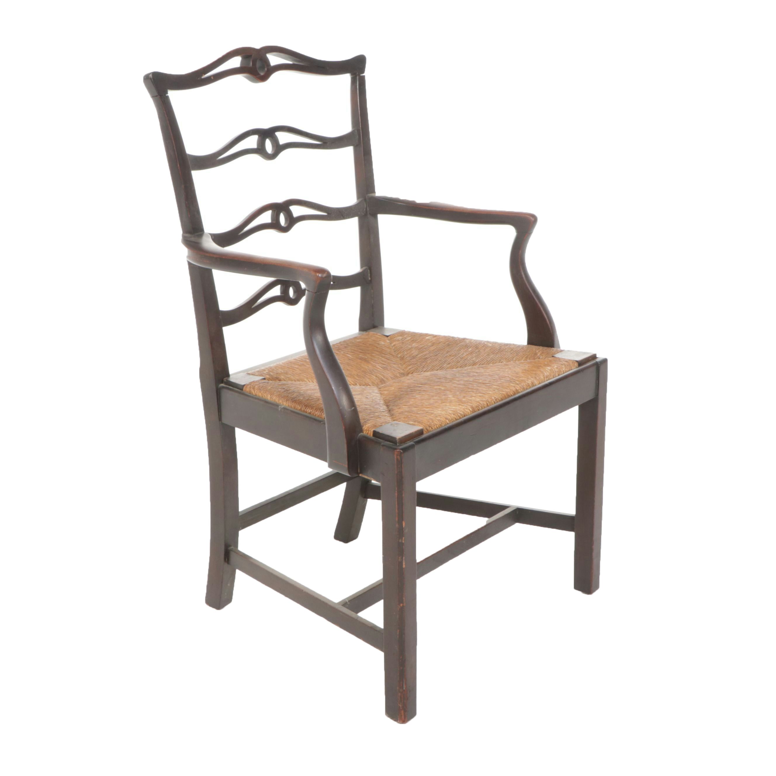 Chippendale Style Ribbon Back Armchair with Rush Seat