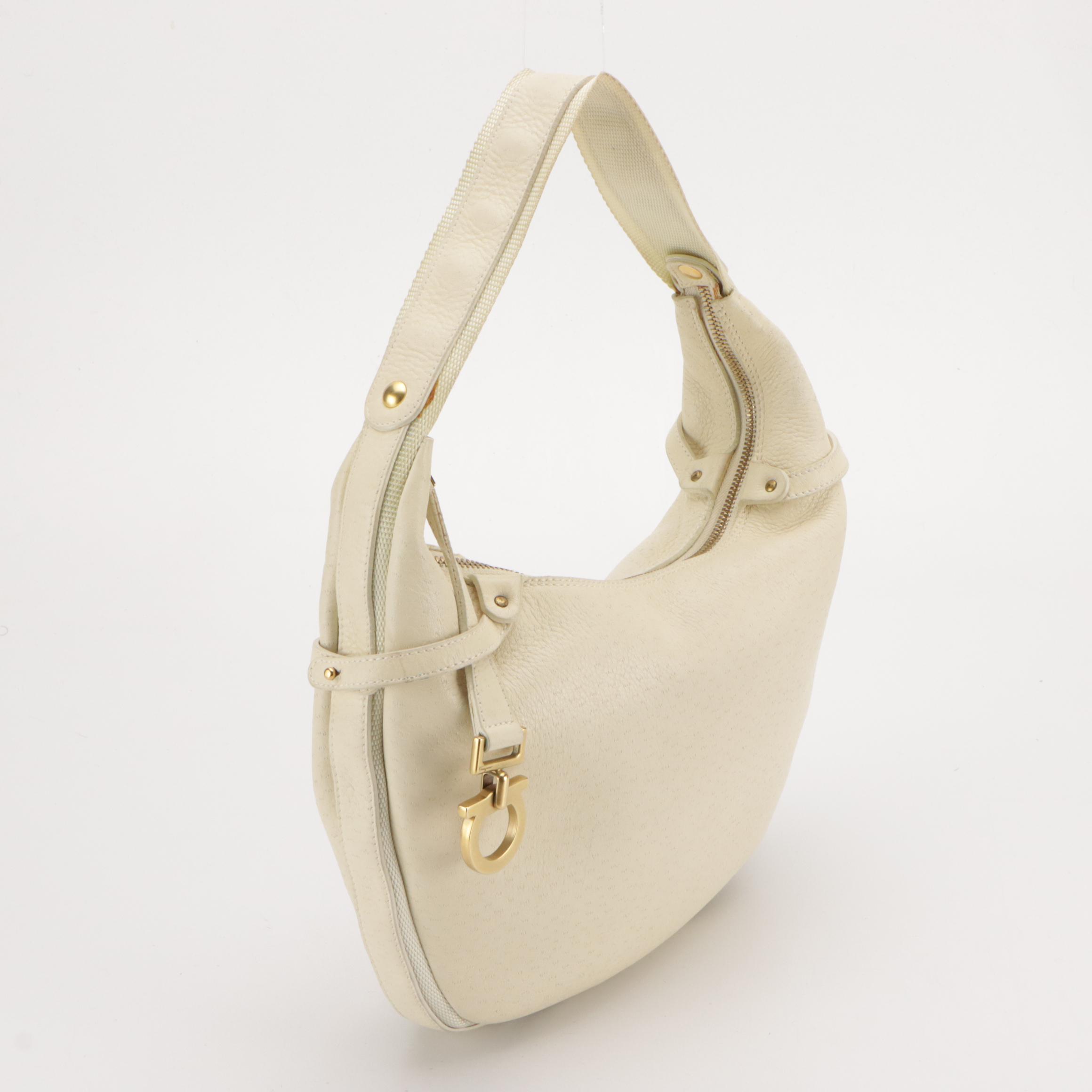 Salvatore Ferragamo Hobo Bag in Ivory White Leather