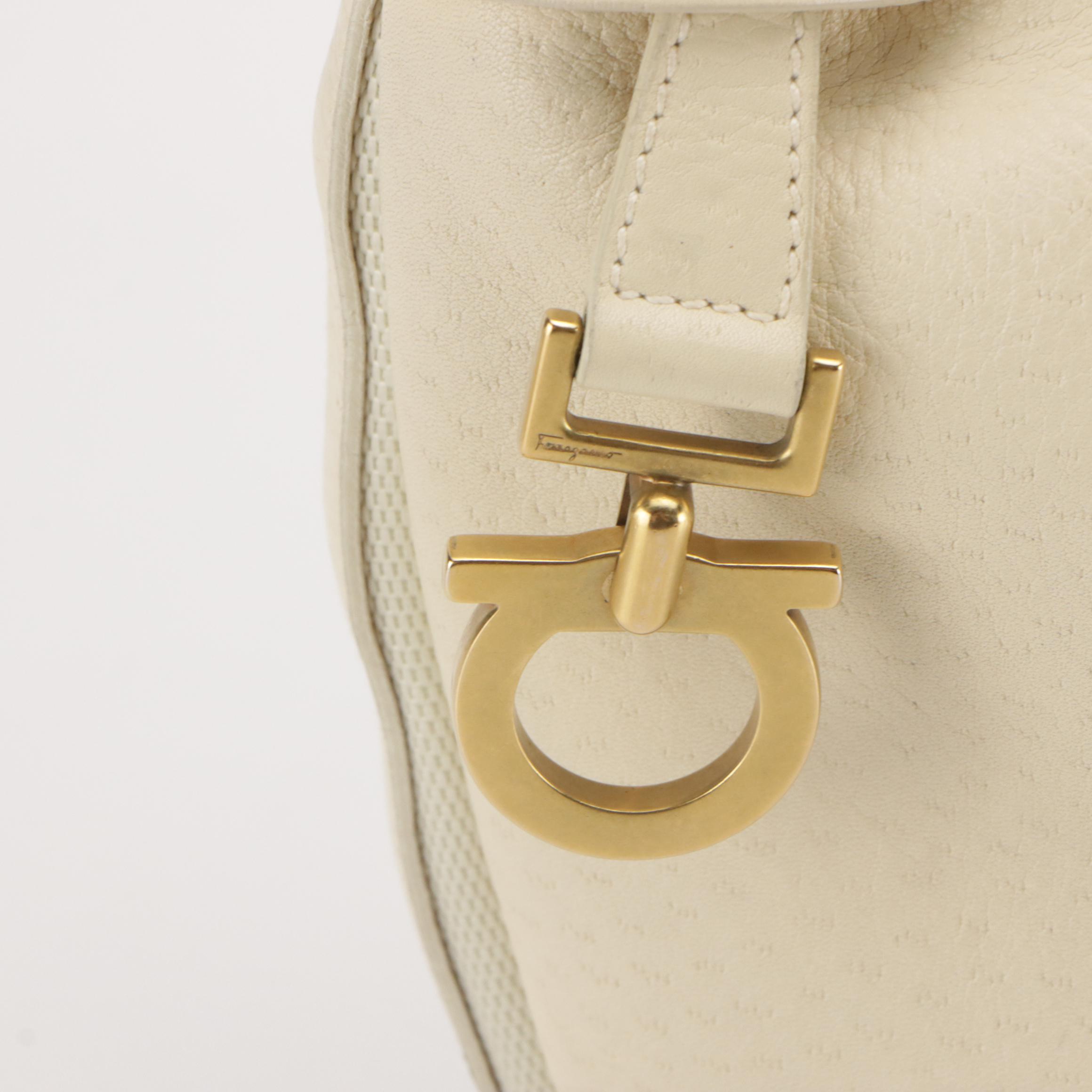 Salvatore Ferragamo Hobo Bag in Ivory White Leather