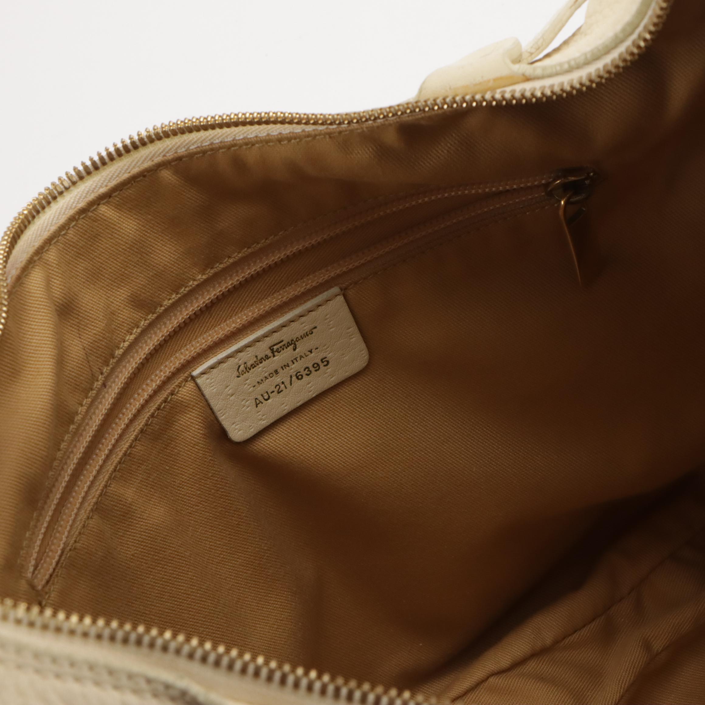 Salvatore Ferragamo Hobo Bag in Ivory White Leather