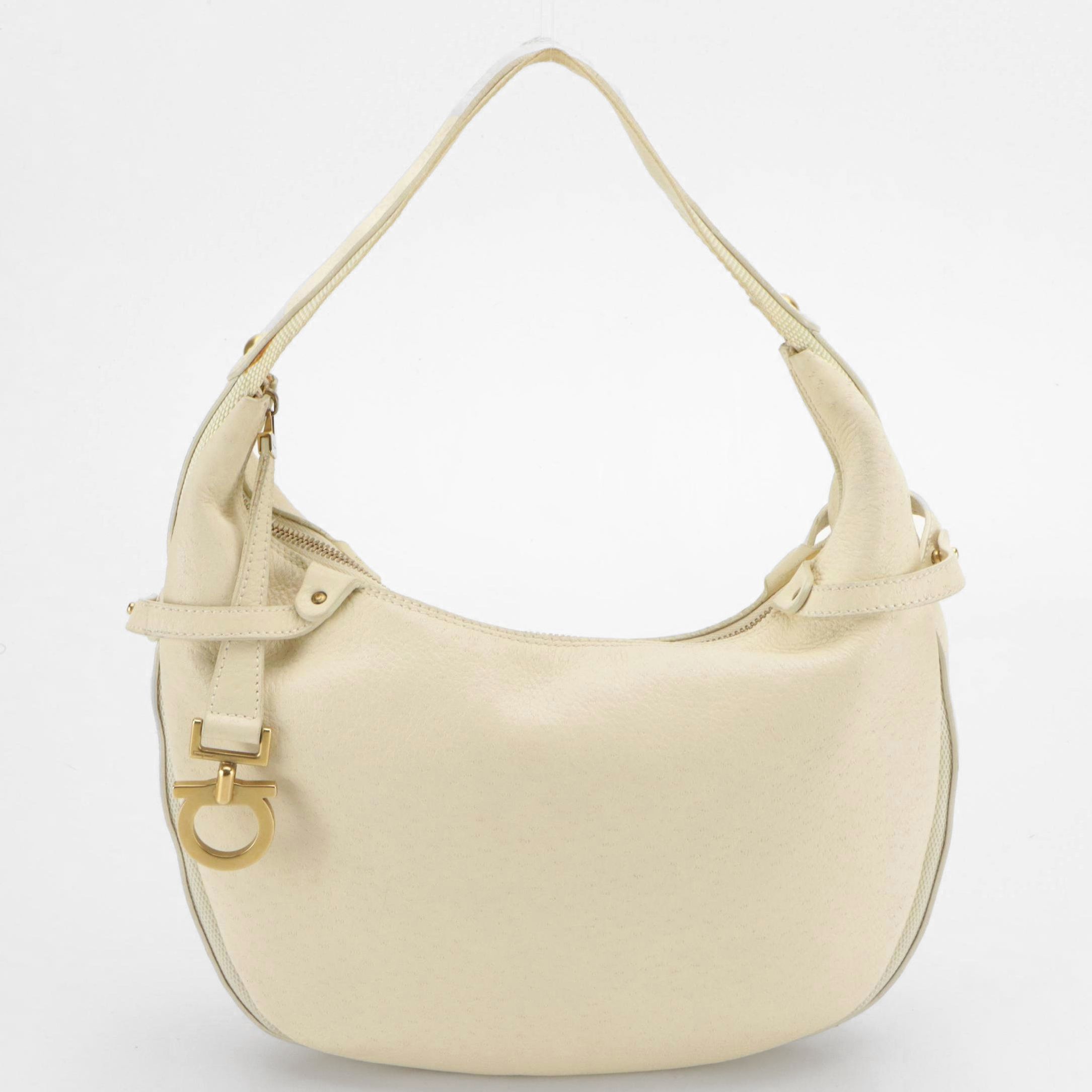 Salvatore Ferragamo Hobo Bag in Ivory White Leather