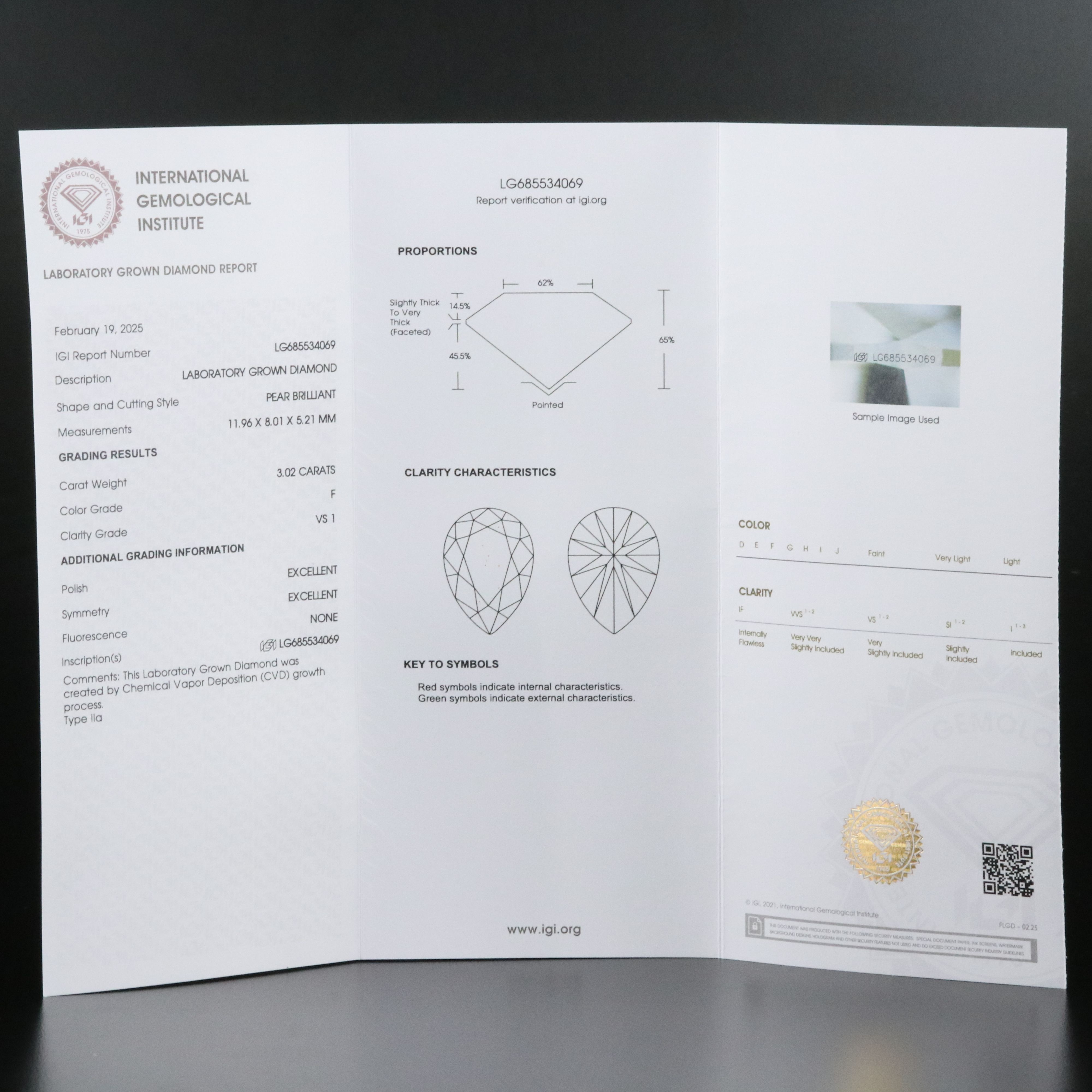 Platinum 3.02 CT Lab Grown Diamond Solitaire Necklace with IGI Report