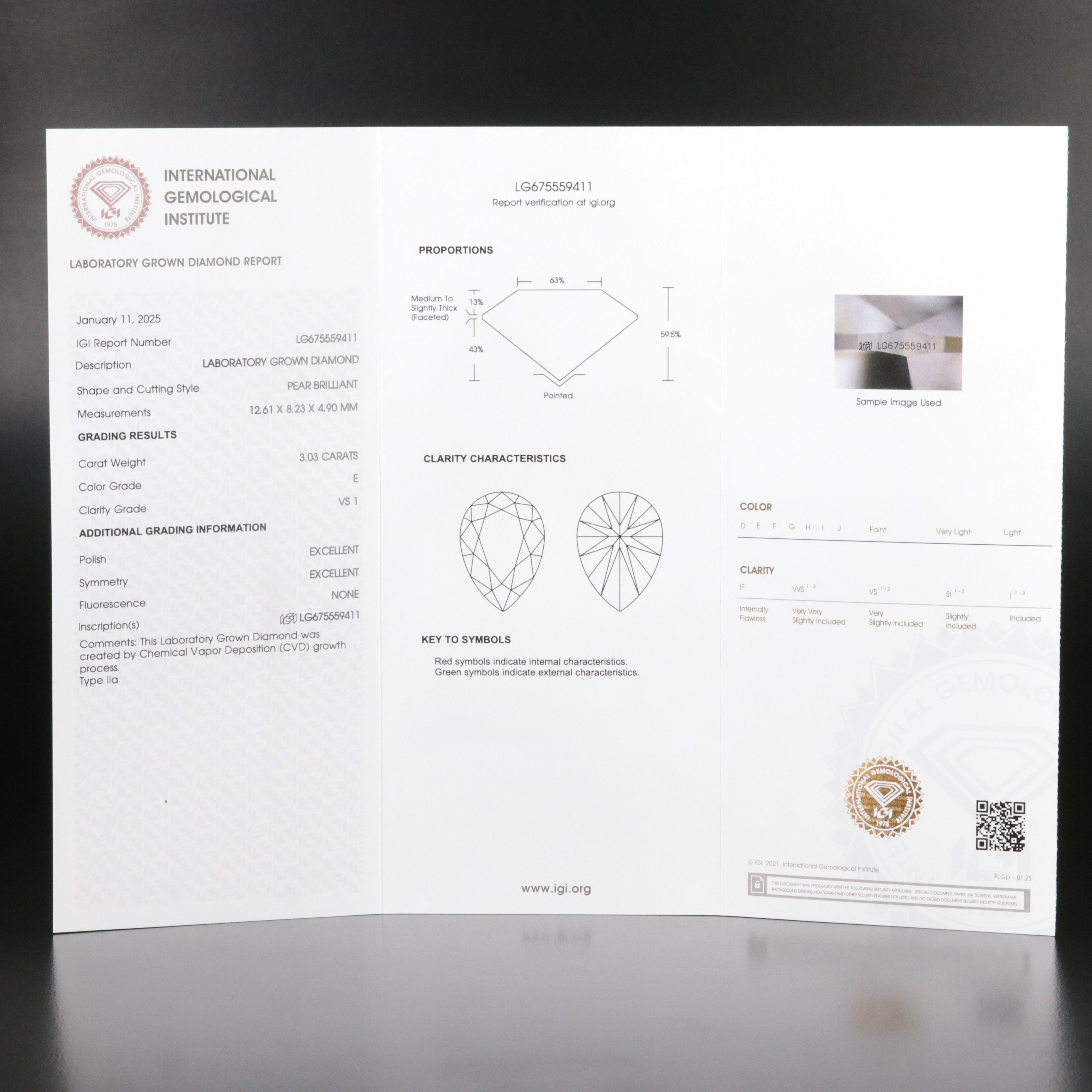 Platinum 3.03 CT Lab Grown Diamond Solitaire Necklace with IGI Report