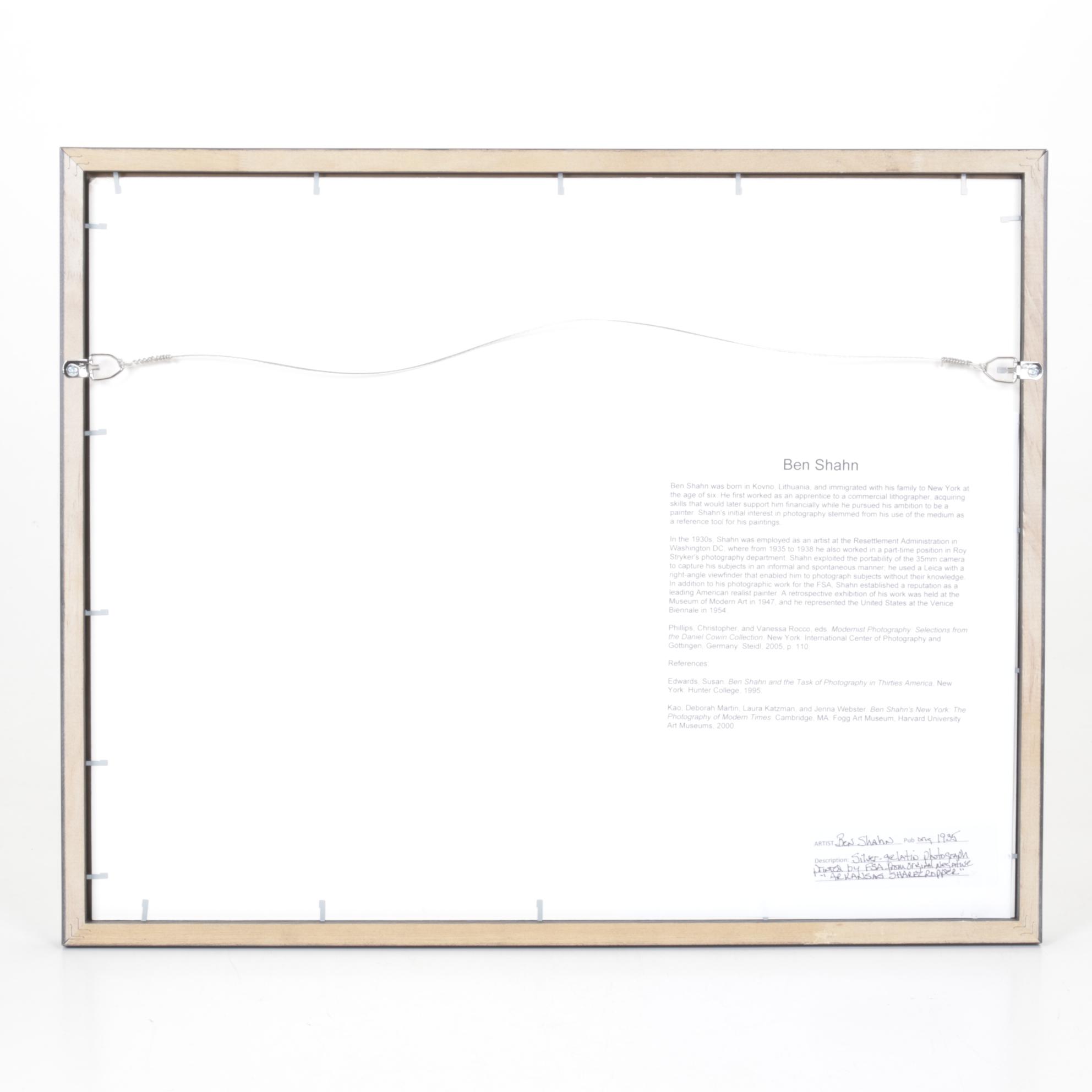 Gelatin Photograph after Ben Shahn Silver "Sharecropper", 21st Century