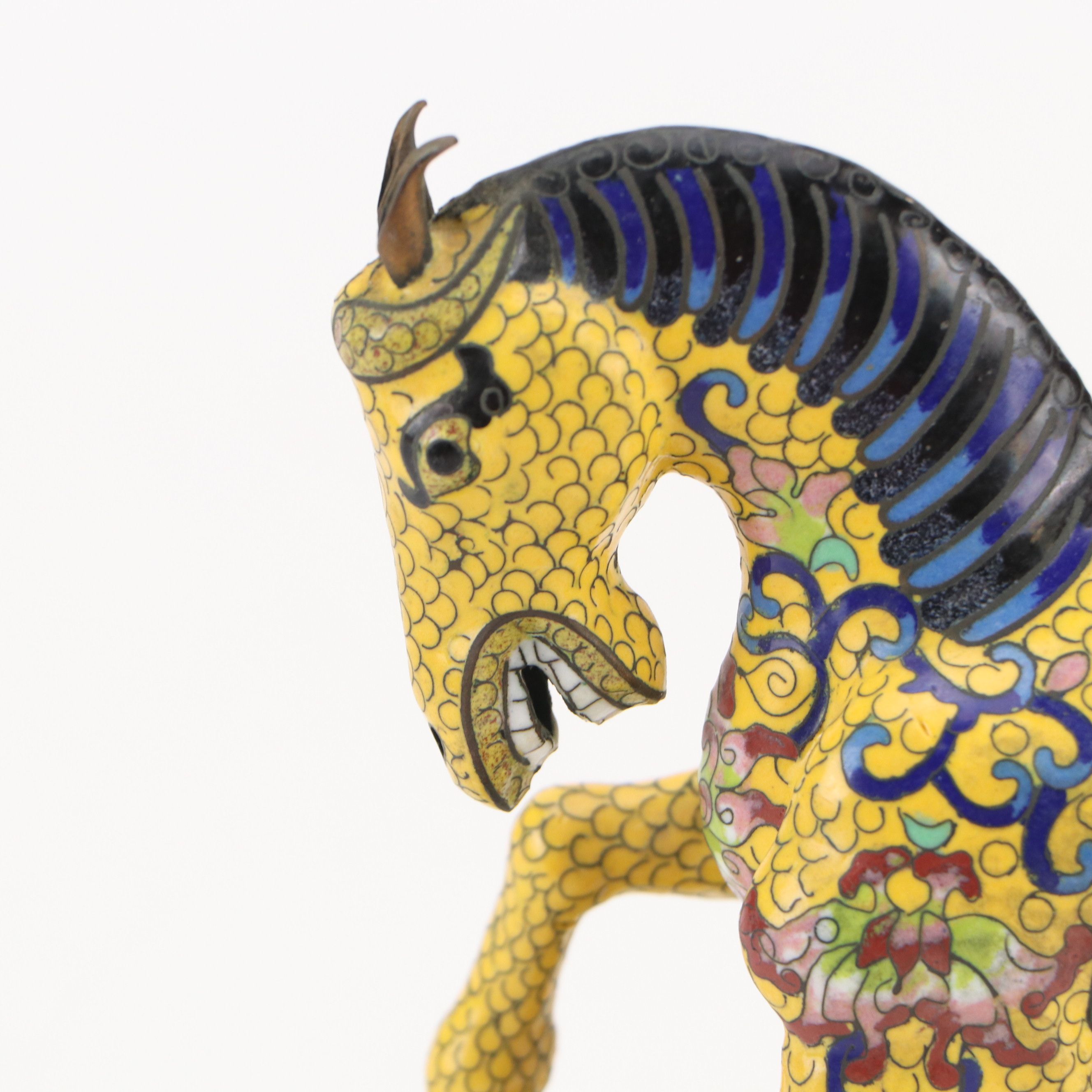 Chinese Cloisonné Horse with Wooden Stand