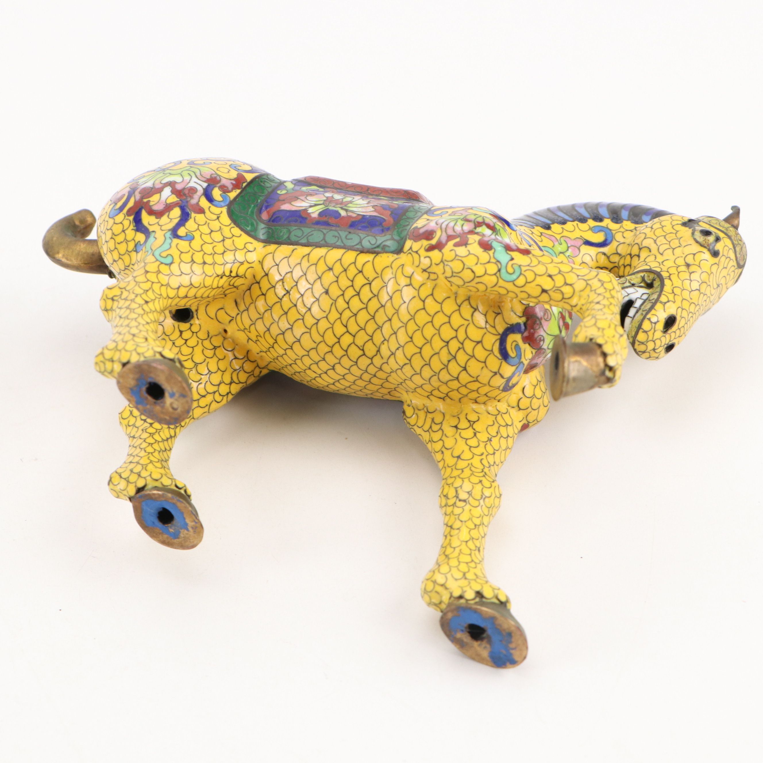 Chinese Cloisonné Horse with Wooden Stand